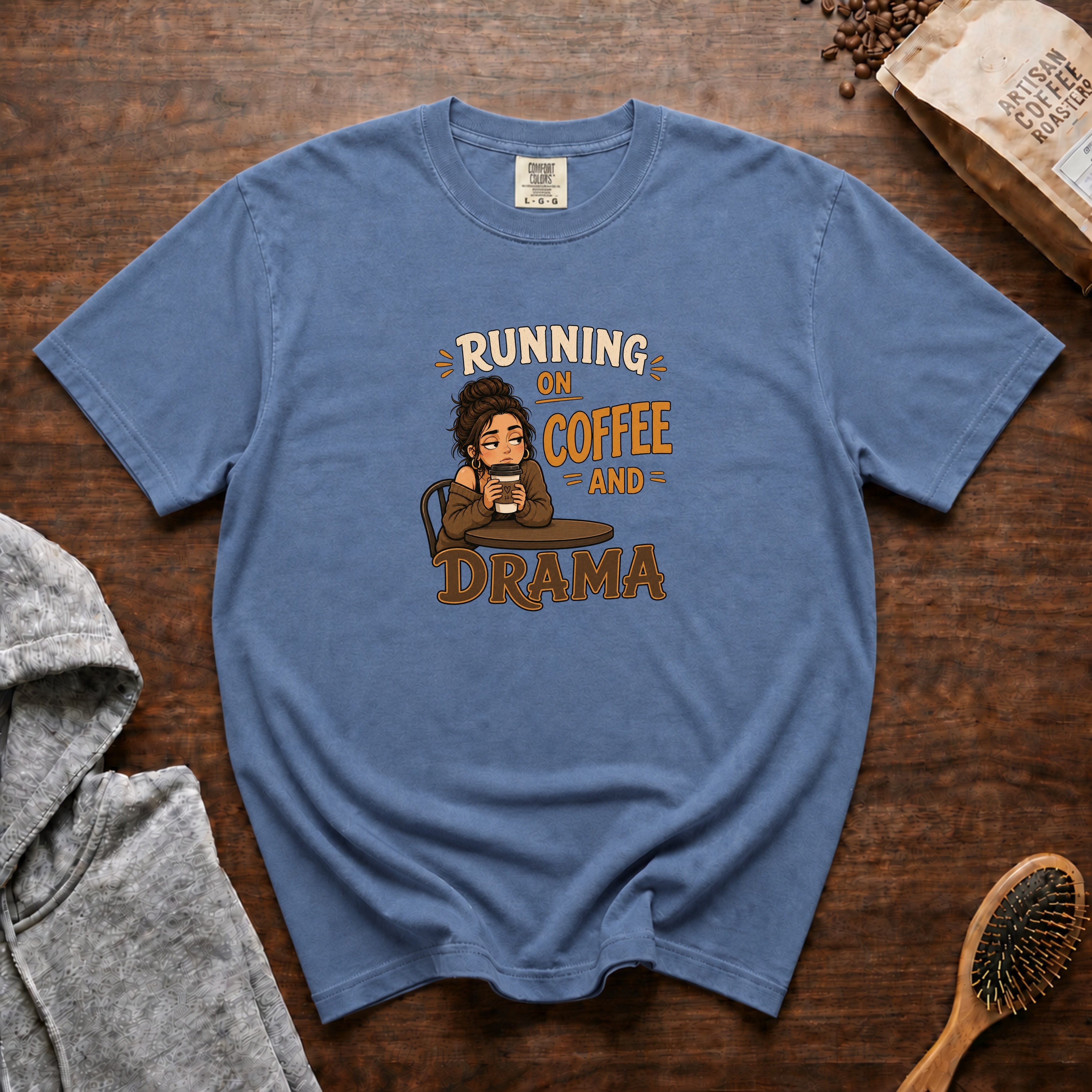 Running On Coffee And Drama T-Shirt — Blue Jean