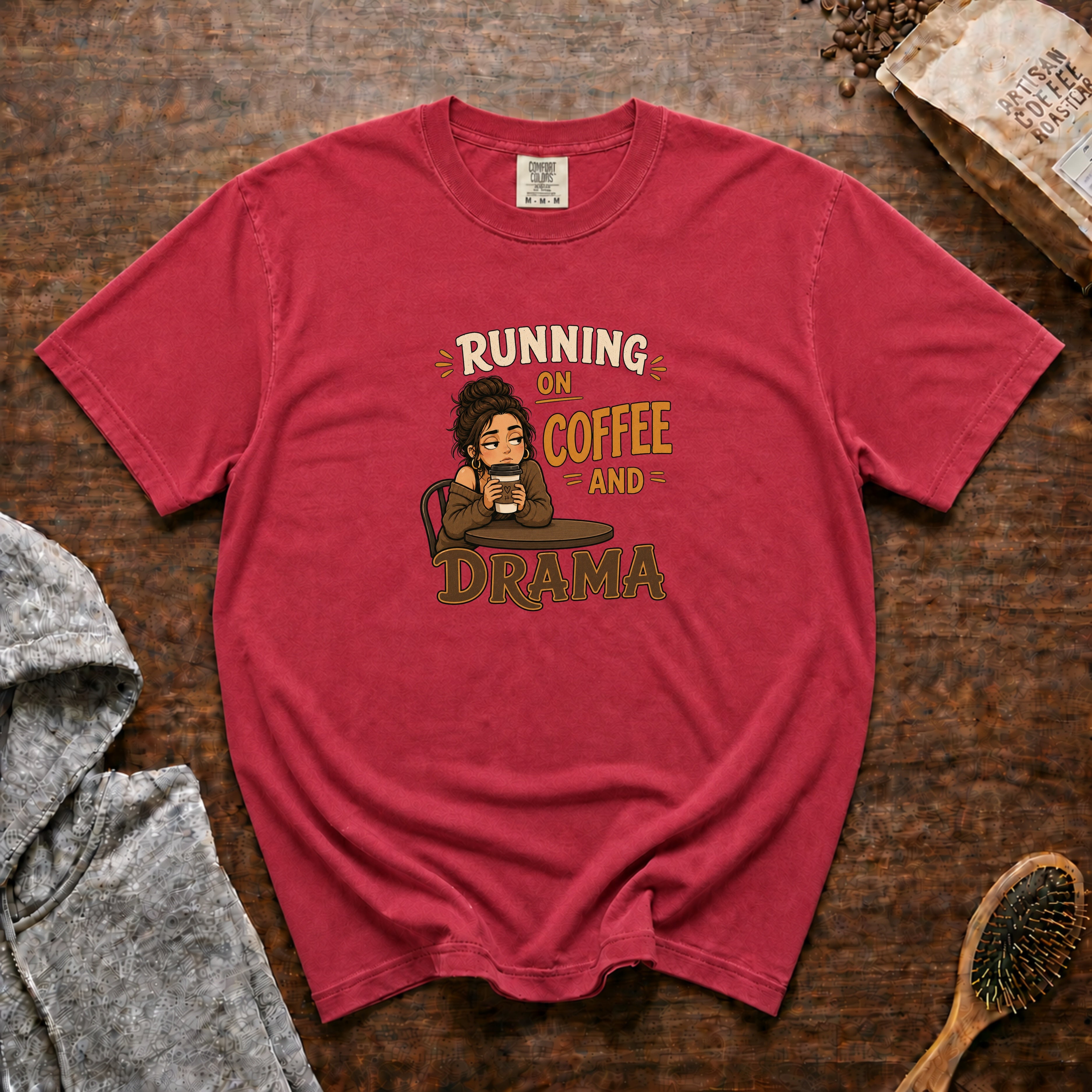 Running On Coffee And Drama T-Shirt — Crimson
