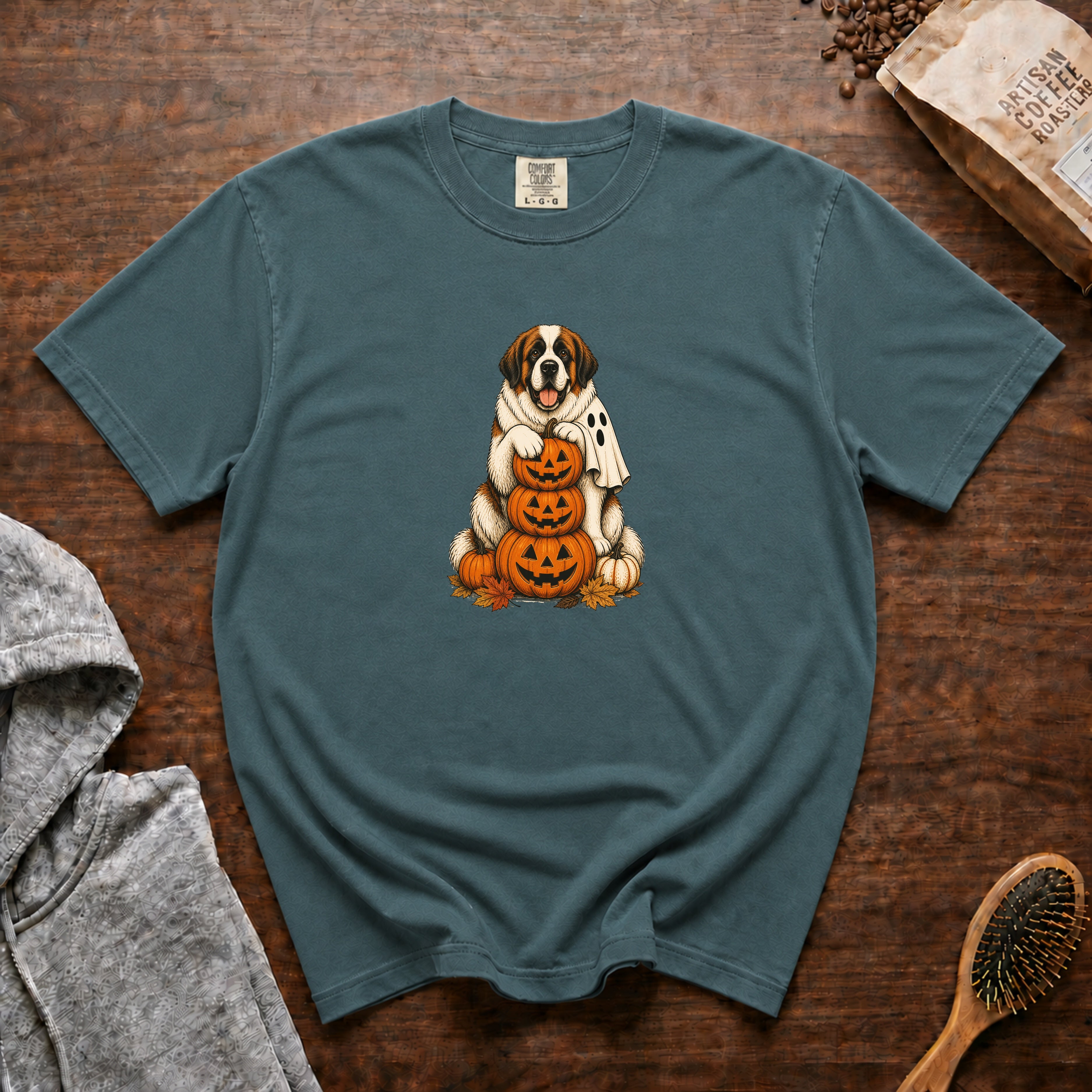 Saint Bernard Halloween T-Shirt — Blue Spruce