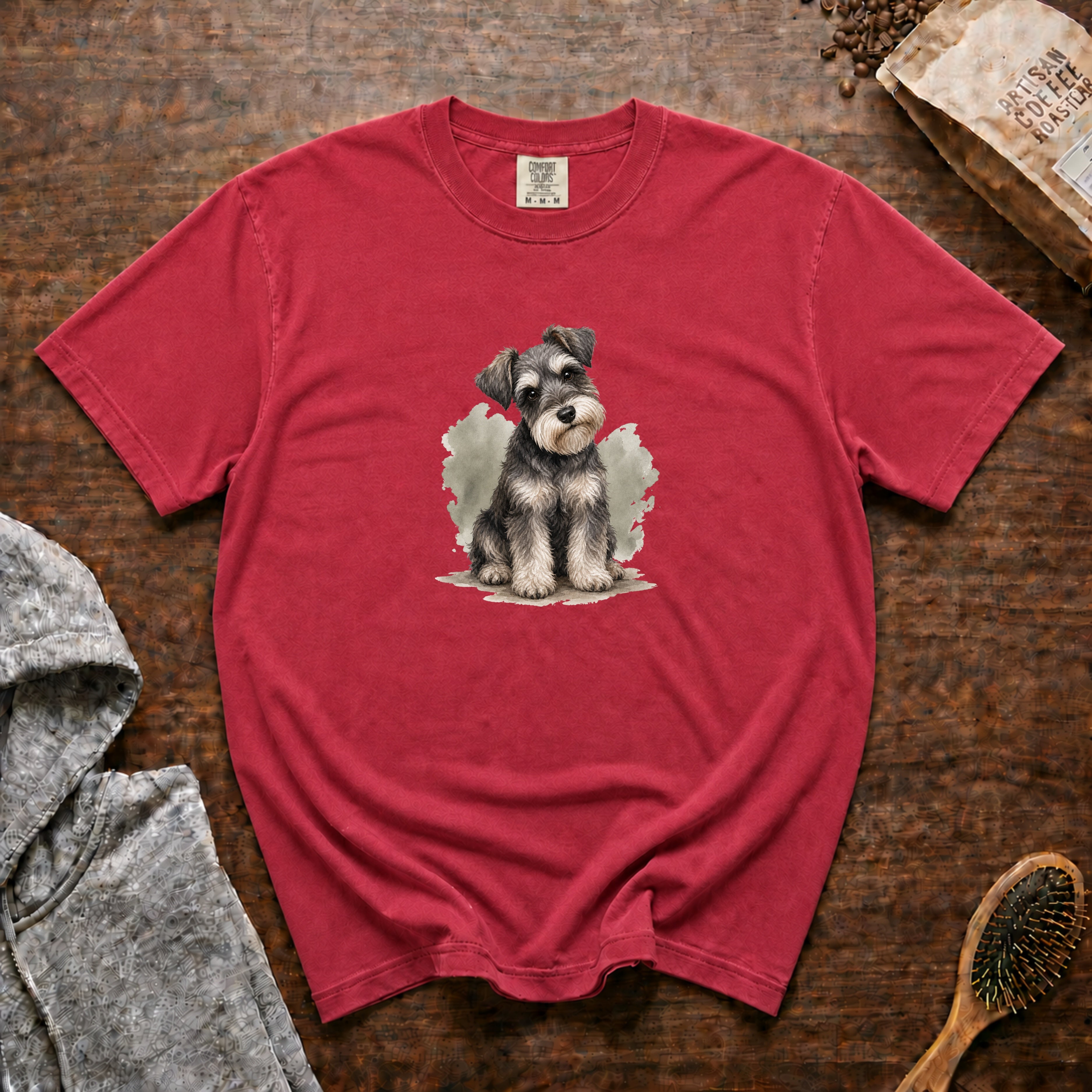 Schnauzer Little Professor T-Shirt — Crimson