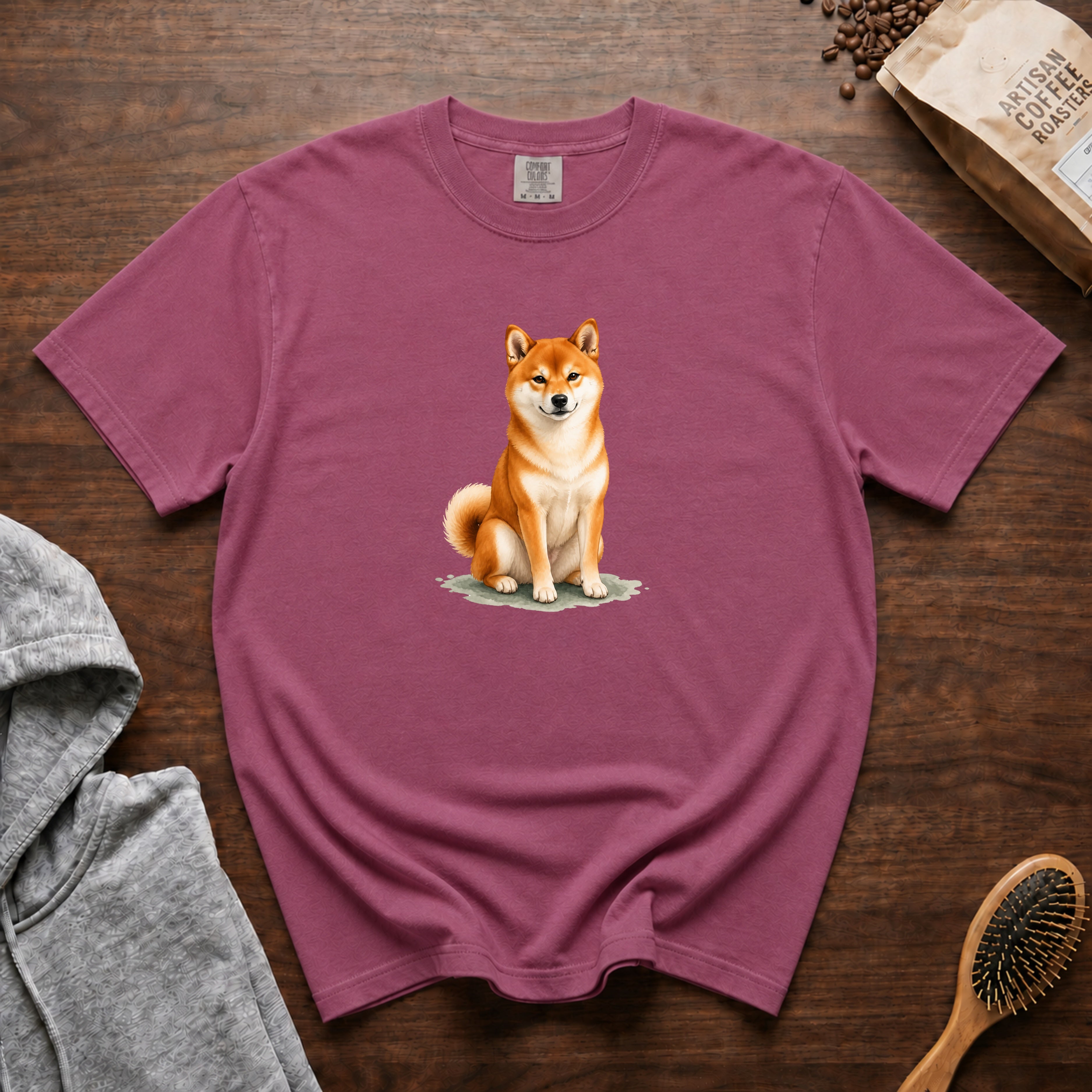 Shiba Quiet Smile T-Shirt — Berry