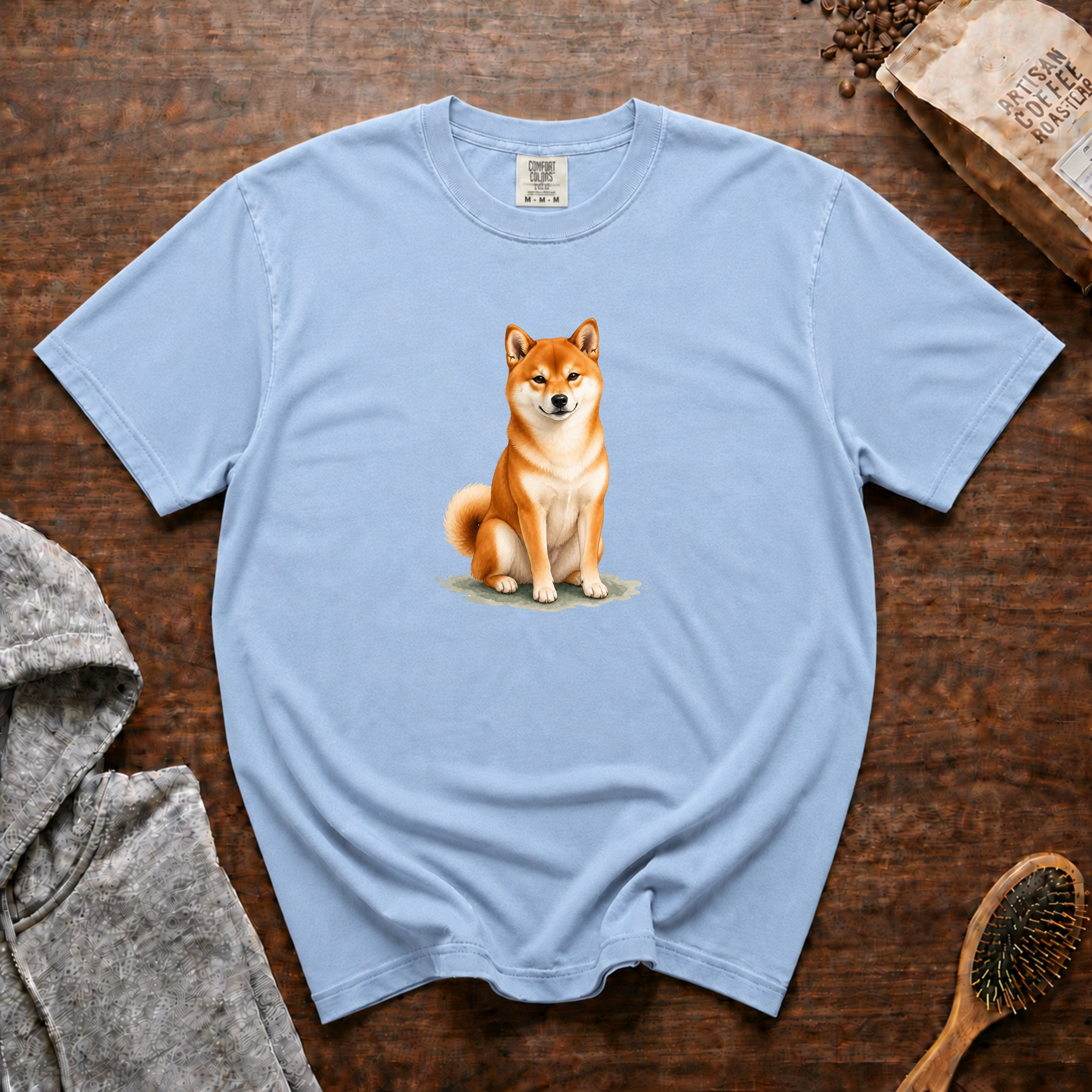 Shiba Quiet Smile T-Shirt — Chambray
