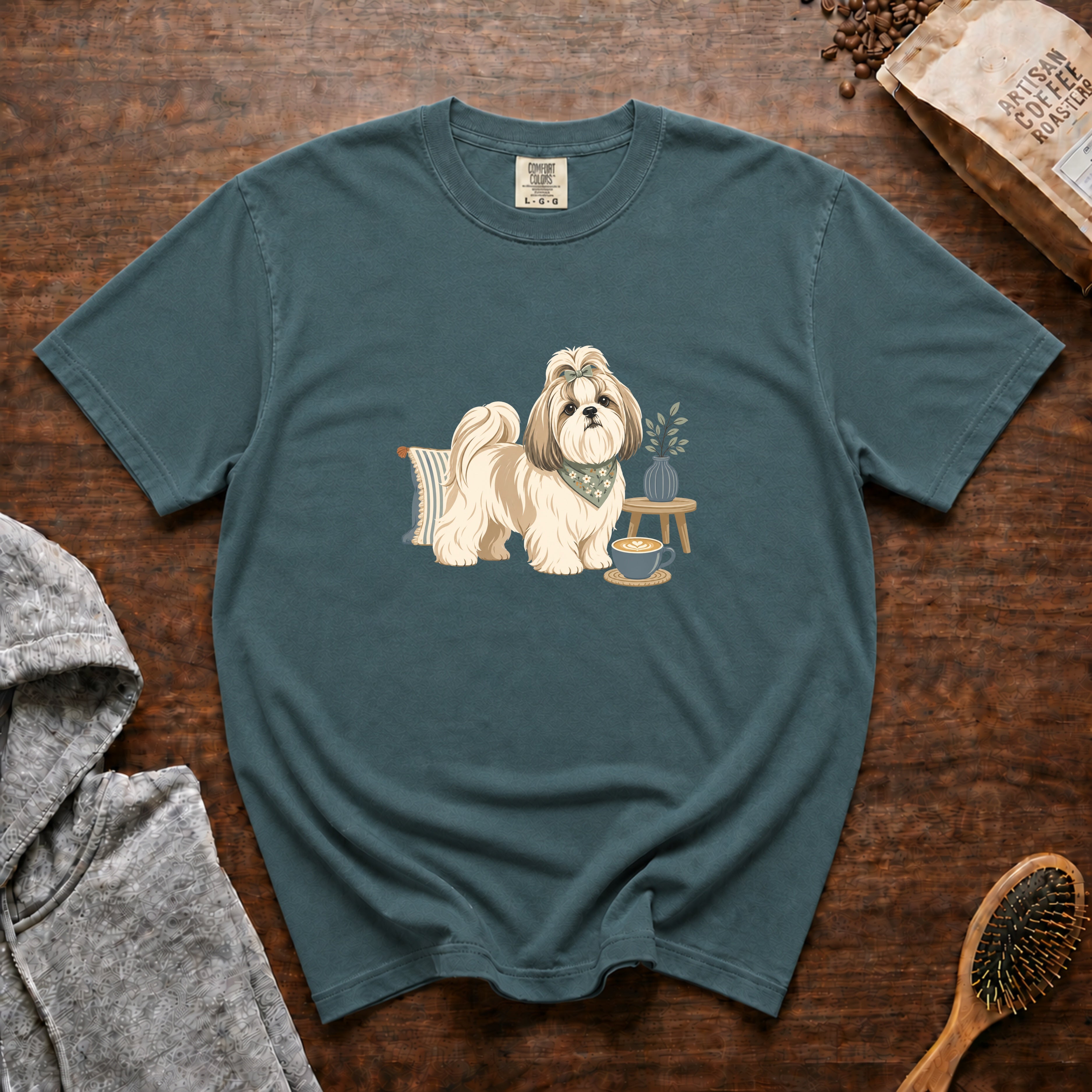 Shih Tzu Silk Pillow Latte 1 T-Shirt — Blue Spruce