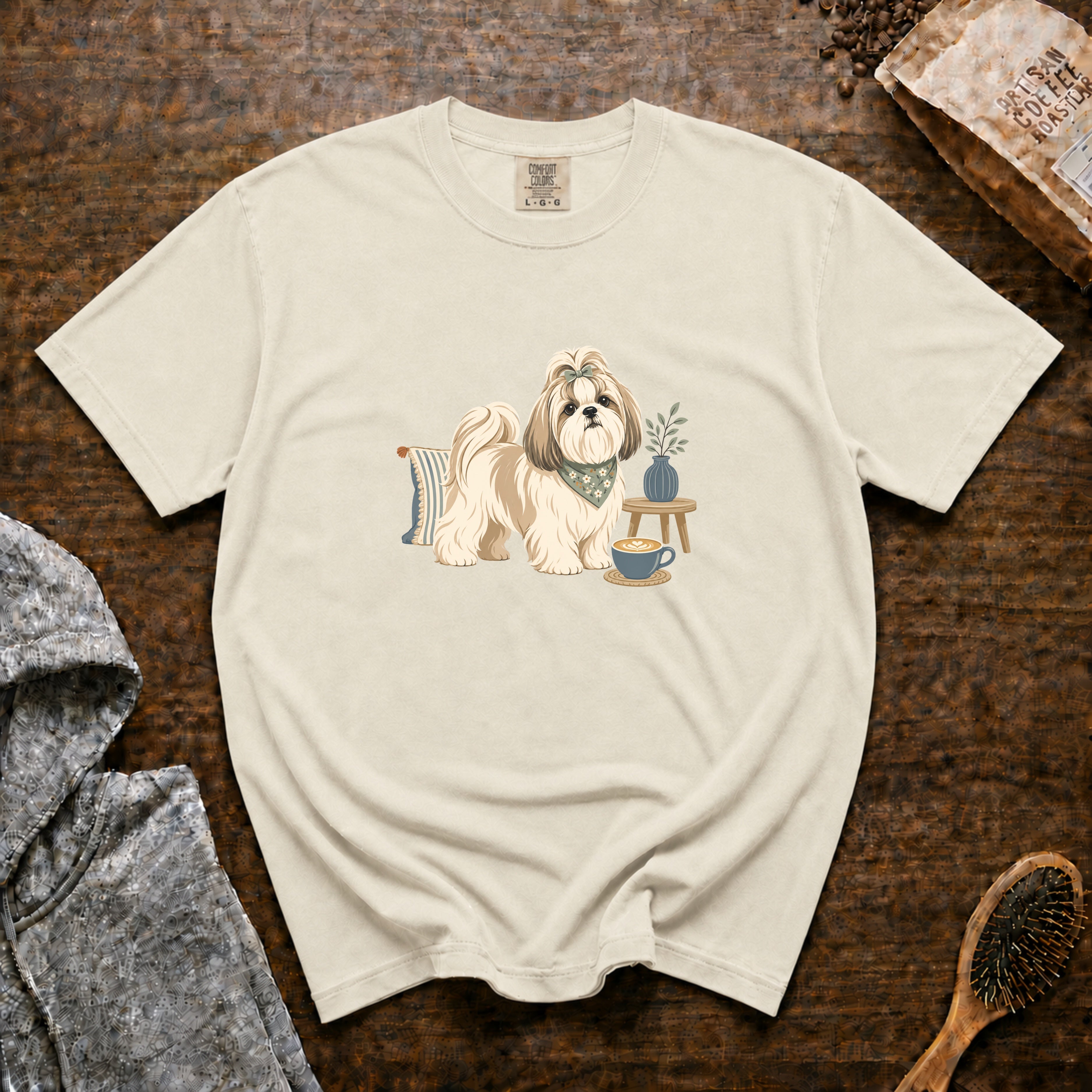 Shih Tzu Silk Pillow Latte 1 T-Shirt — Ivory