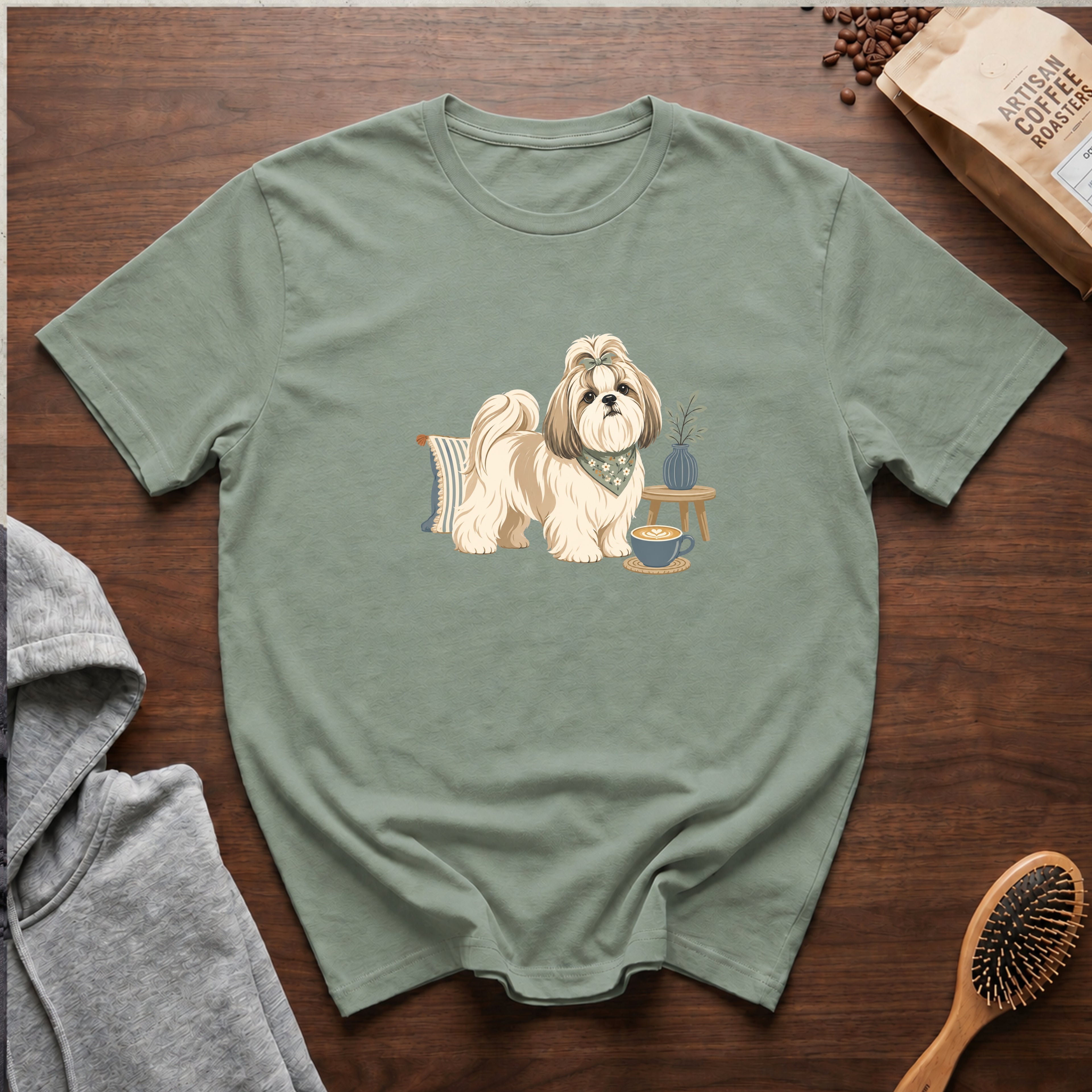 Shih Tzu Silk Pillow Latte T-Shirt — Bay