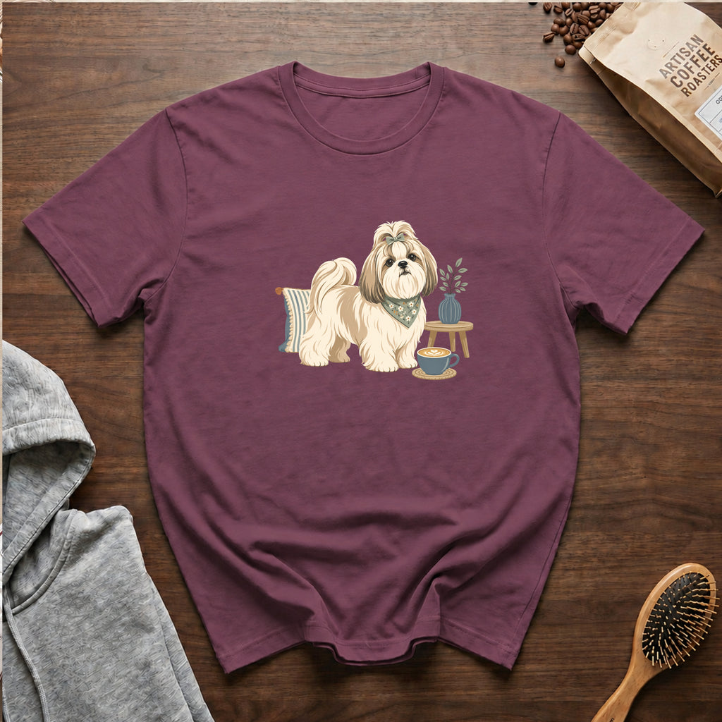 Shih Tzu Silk Pillow Latte T-Shirt — Berry