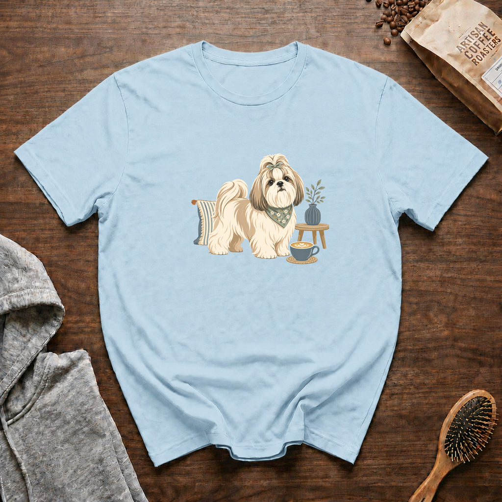 Shih Tzu Silk Pillow Latte T-Shirt — Chambray