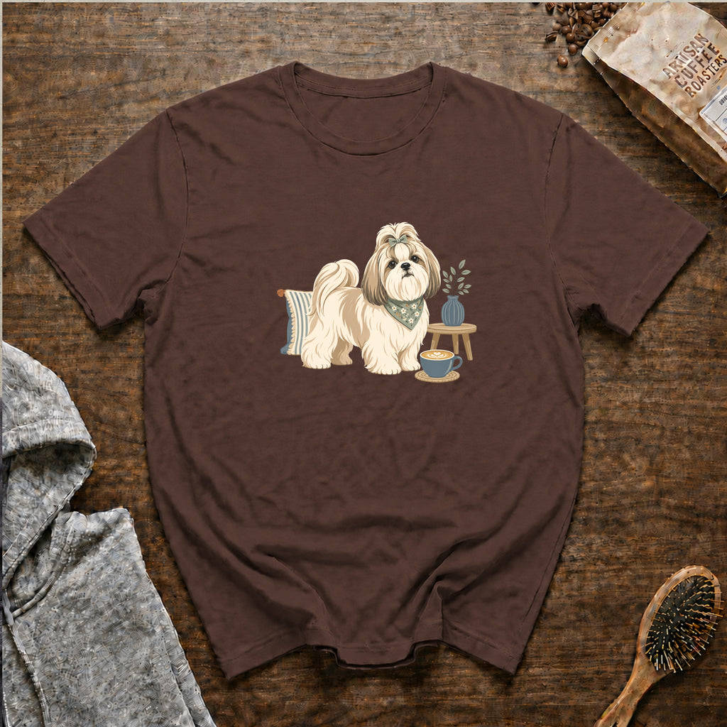 Shih Tzu Silk Pillow Latte T-Shirt — Espresso
