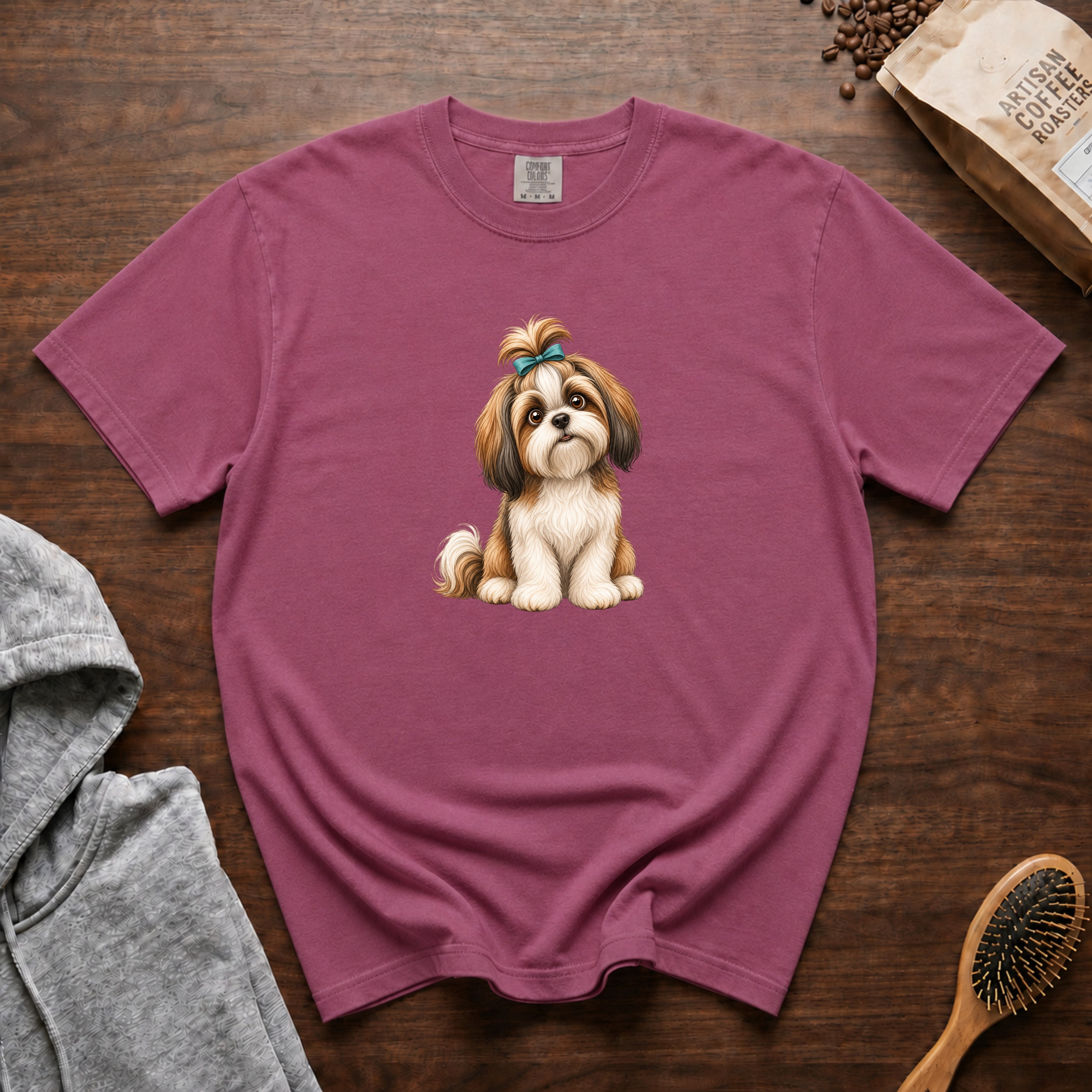 Shih Tzu Top Knot T-Shirt — Berry