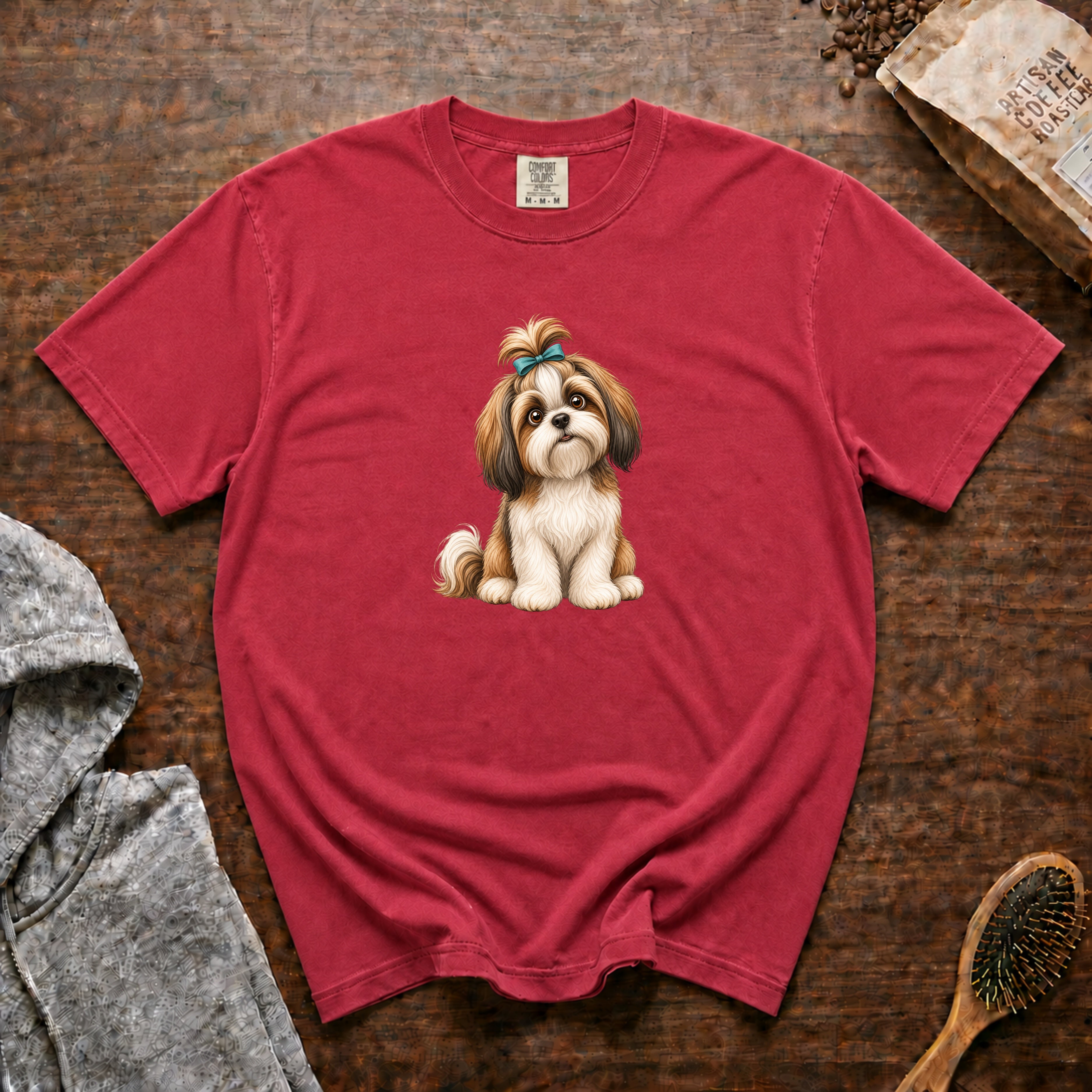 Shih Tzu Top Knot T-Shirt — Crimson