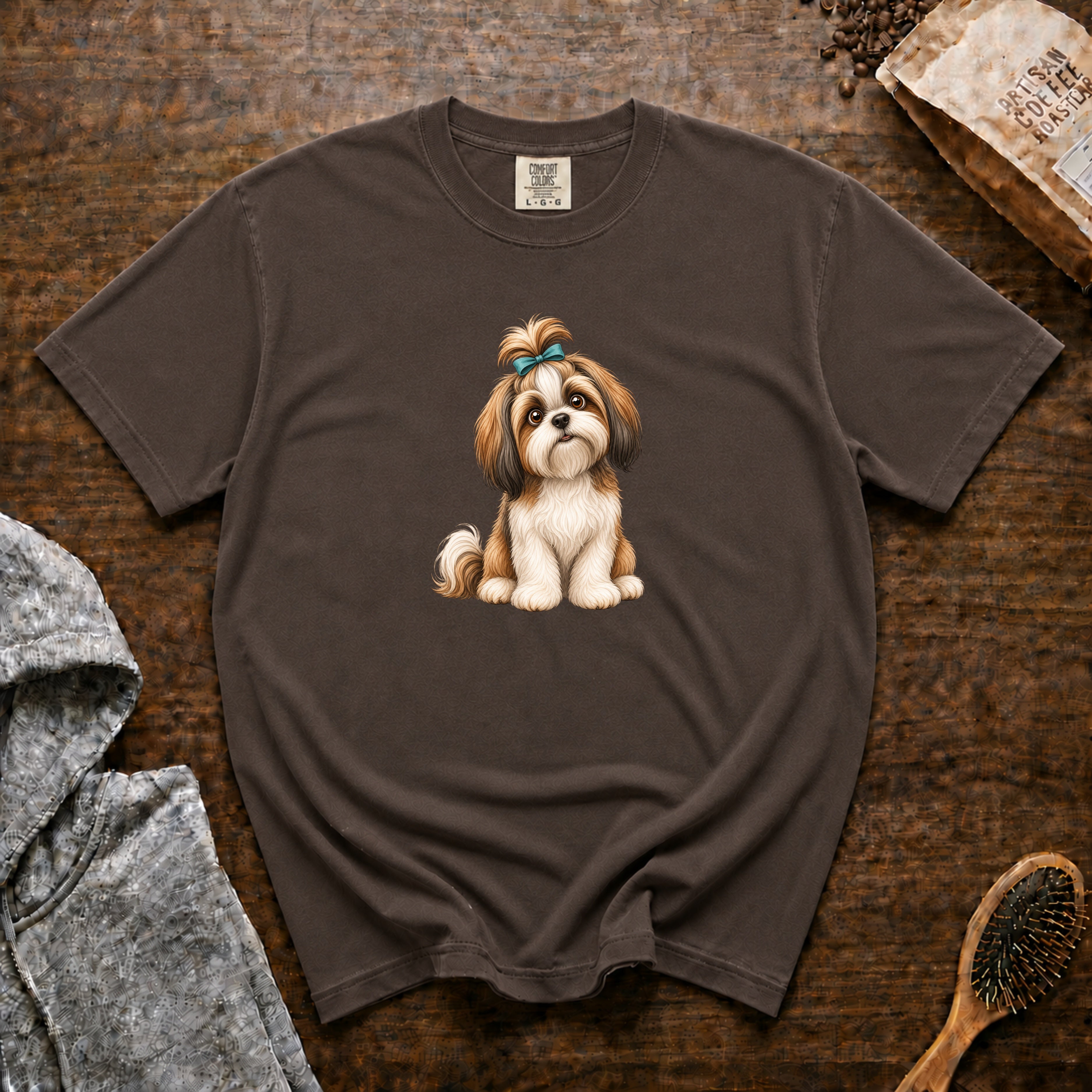 Shih Tzu Top Knot T-Shirt — Espresso
