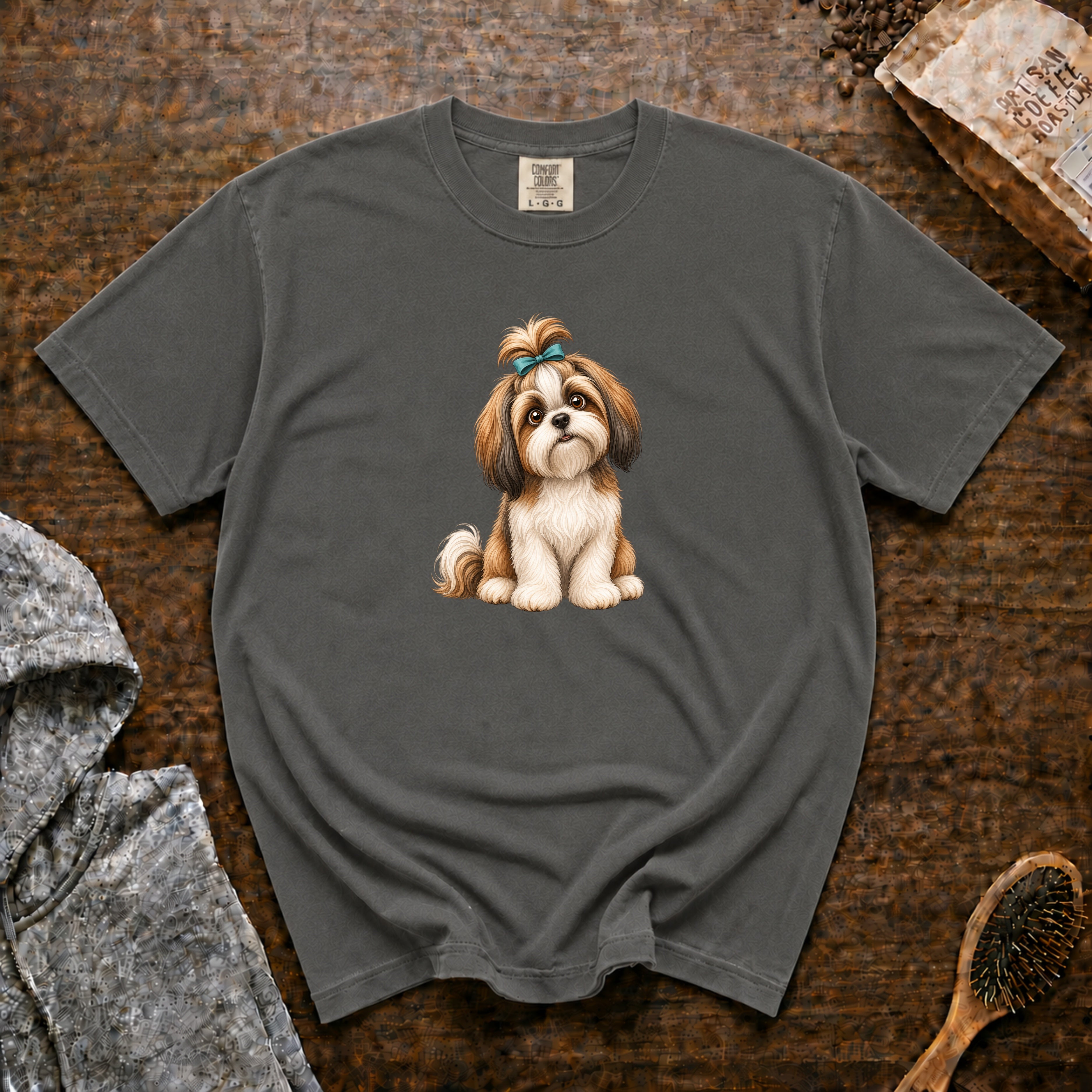 Shih Tzu Top Knot T-Shirt — Pepper