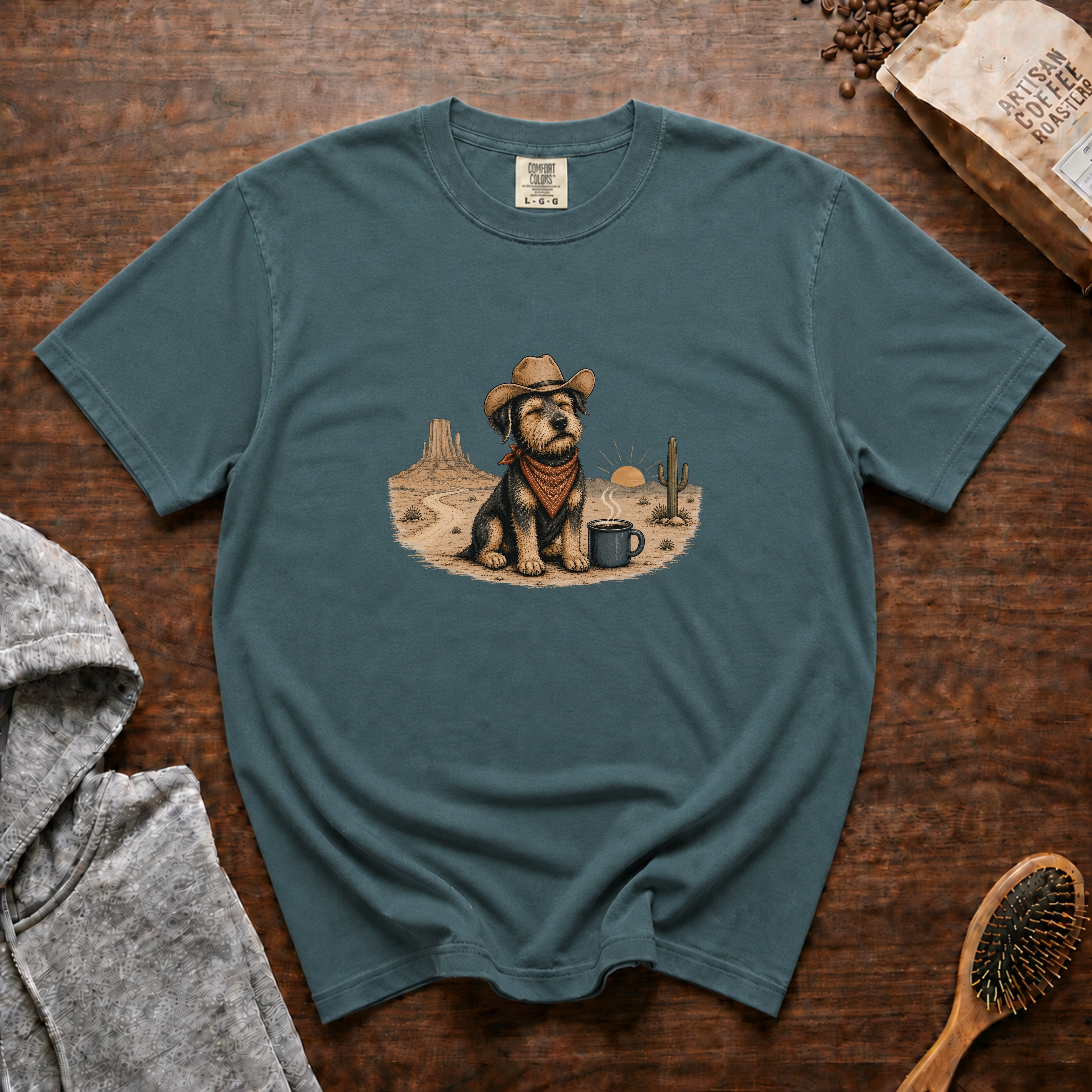 Slow Mornings, Long Trails T-Shirt — Blue Spruce