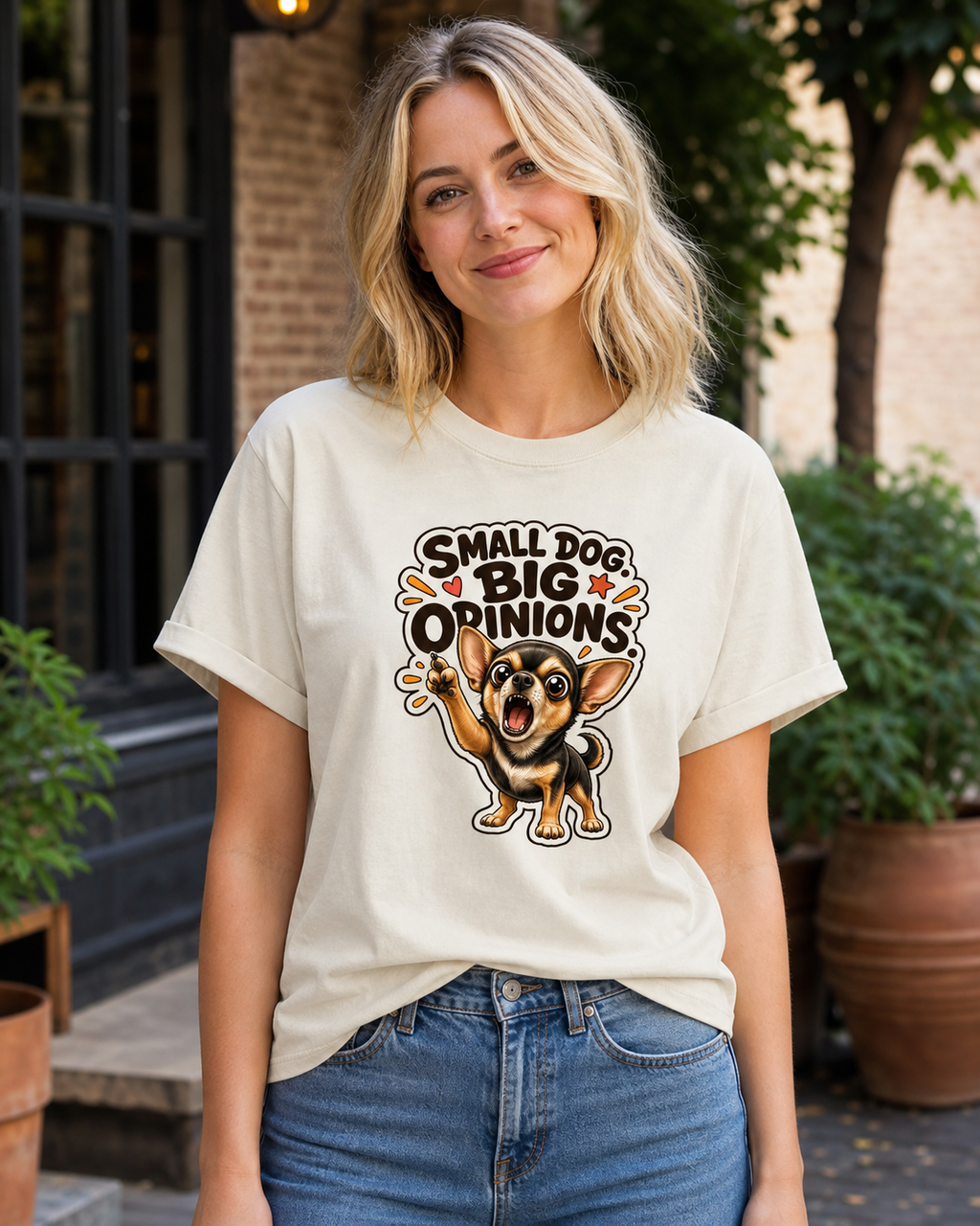 Small Dog Big Opinions T-Shirt | Funny Dog Lover Tee
