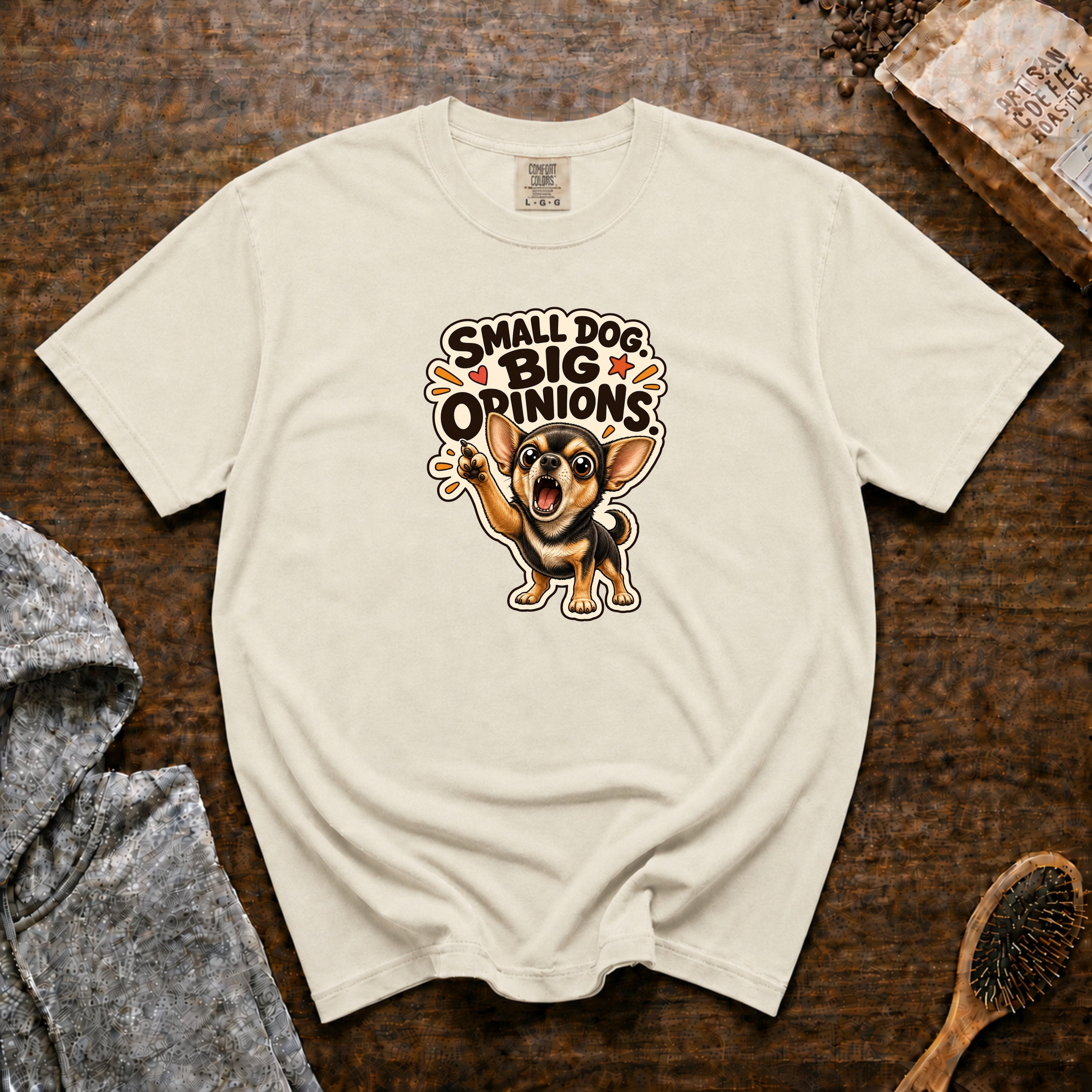Small Dog Big Opinions T-Shirt — Ivory