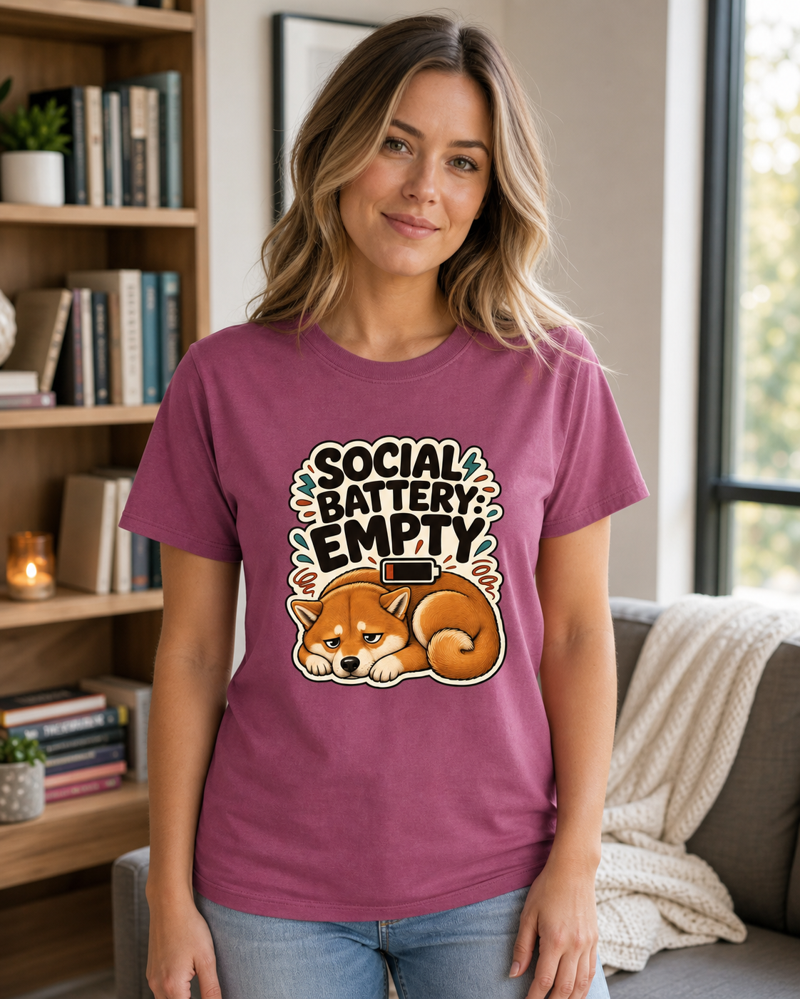 Social Battery Empty T-Shirt | Funny Dog Lover Tee