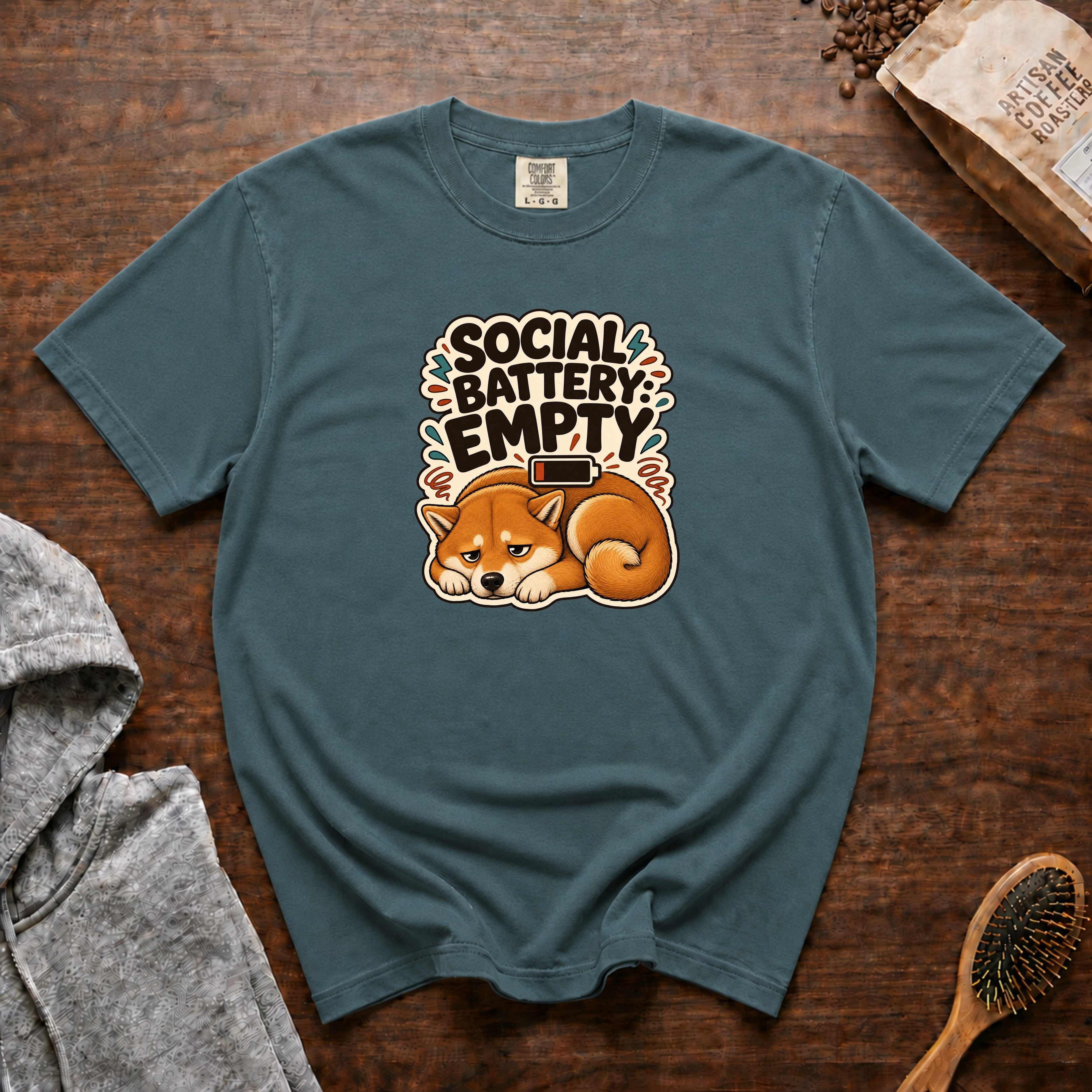 Social Battery Empty T-Shirt — Blue Spruce