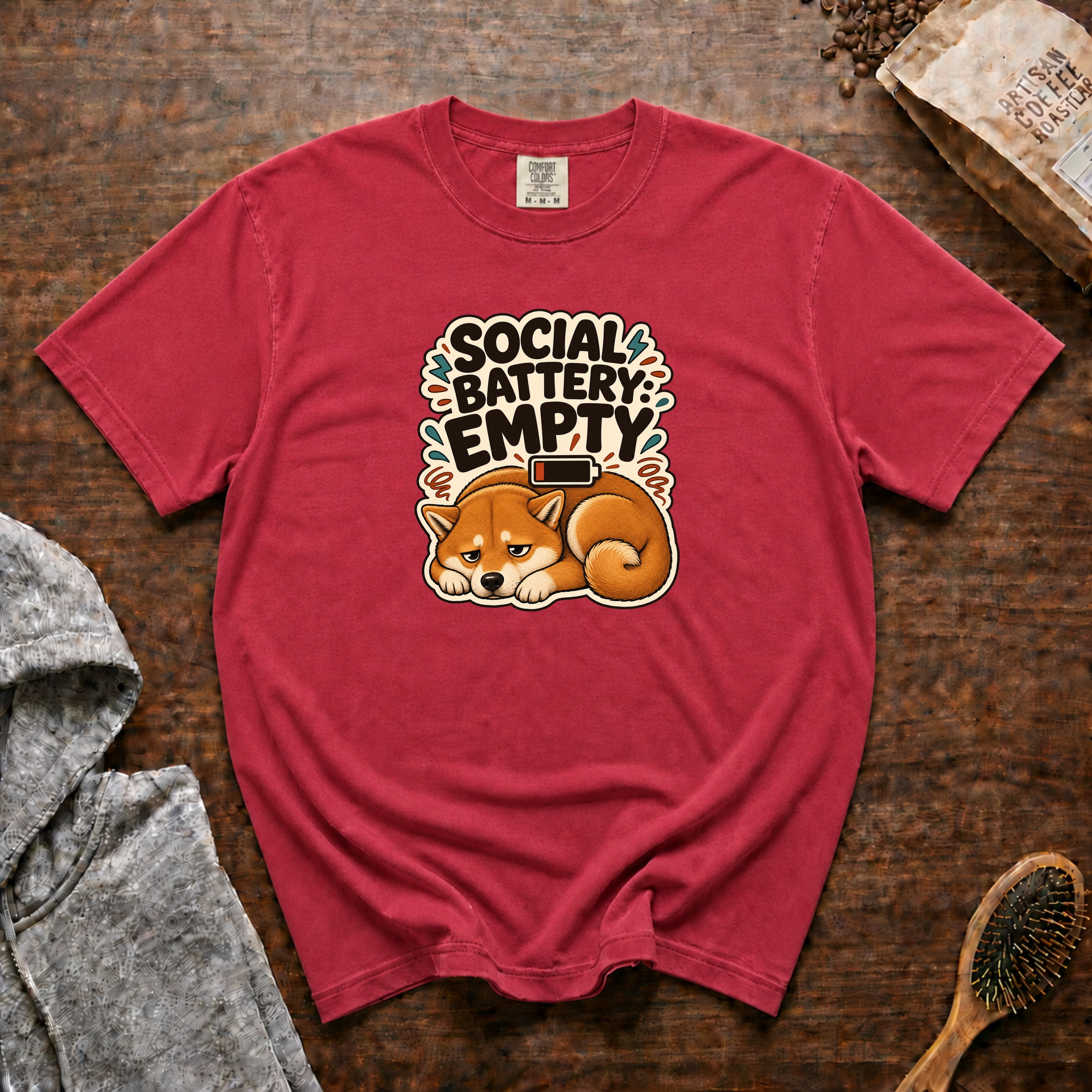 Social Battery Empty T-Shirt — Crimson