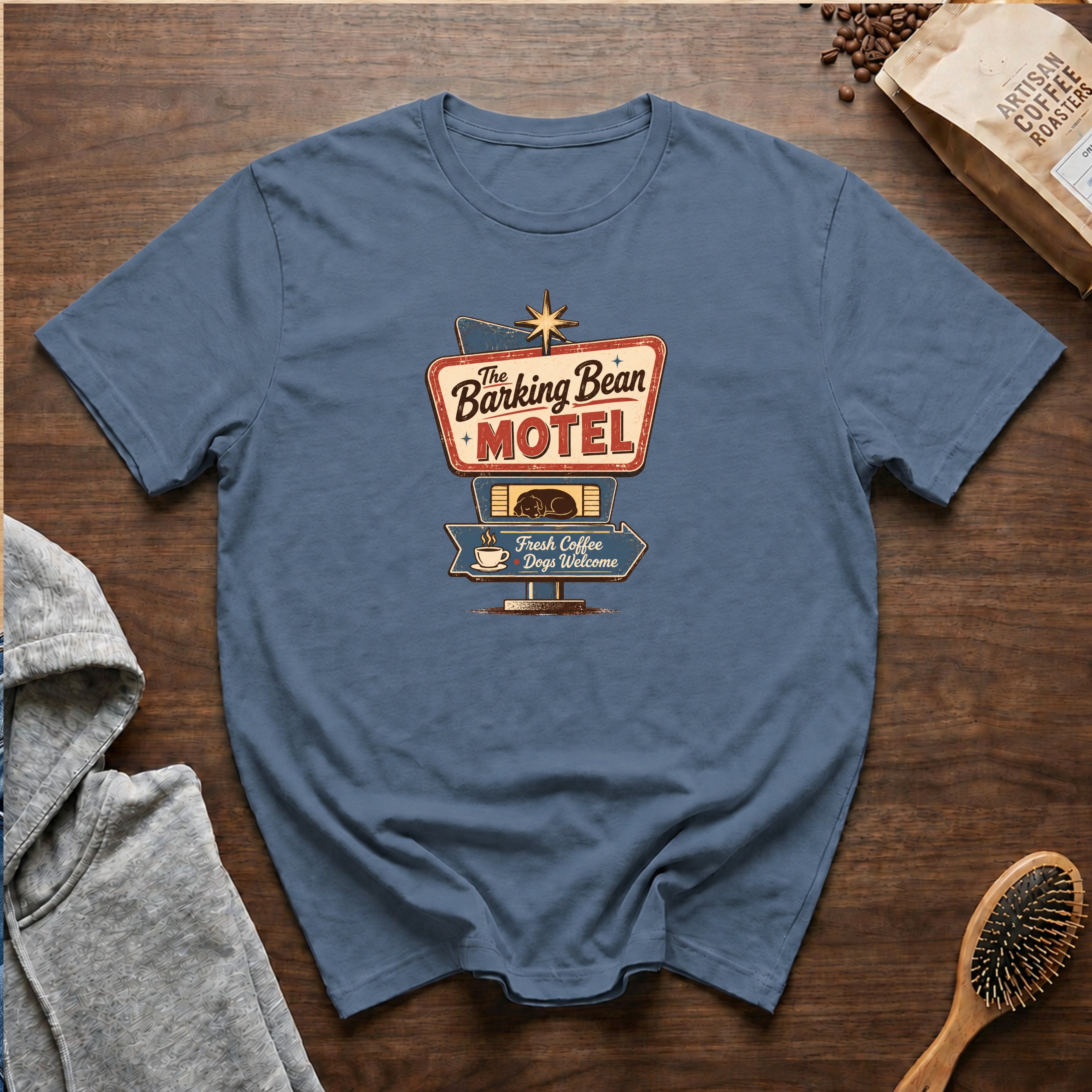 The Barking Bean Motel T-Shirt — Blue Jean