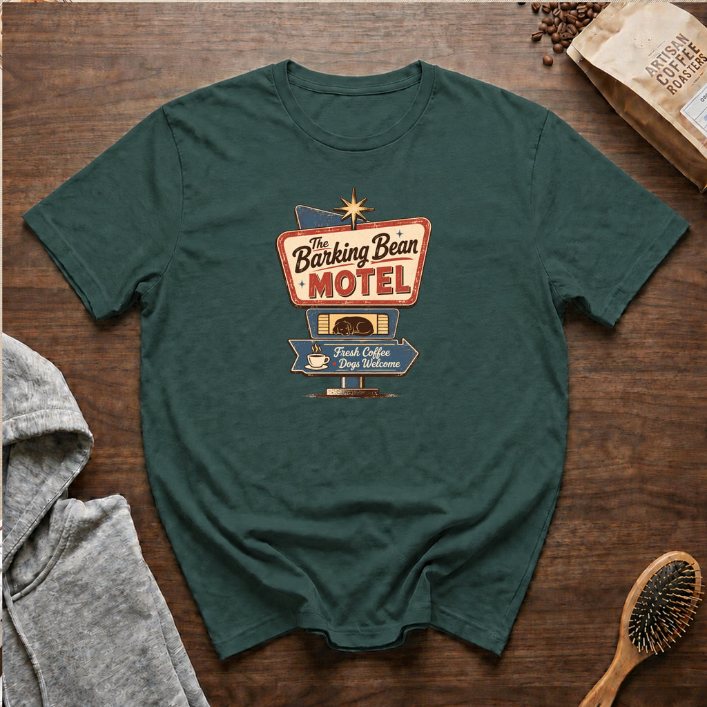 The Barking Bean Motel T-Shirt — Blue Spruce