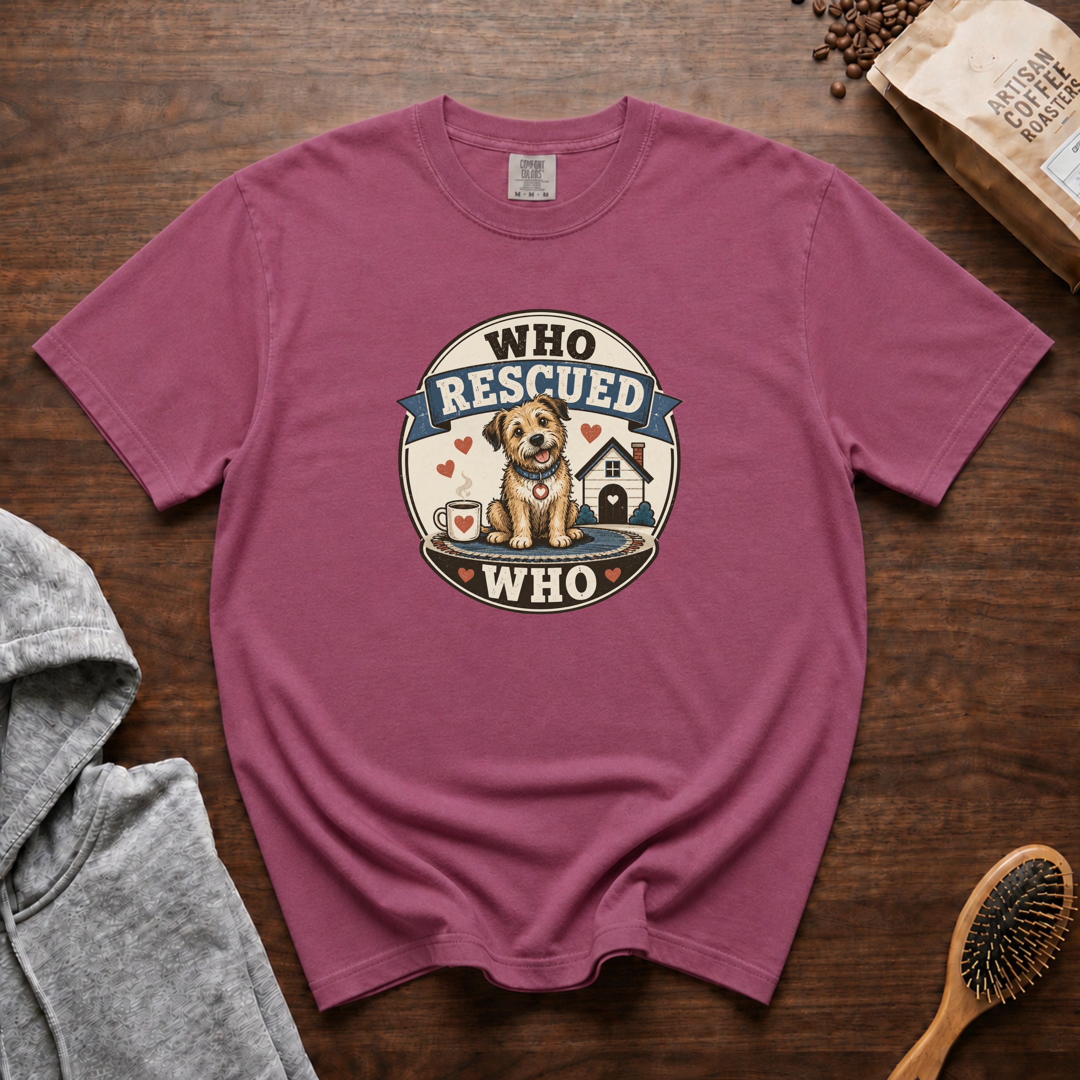 Who Rescued Who T-Shirt — Berry