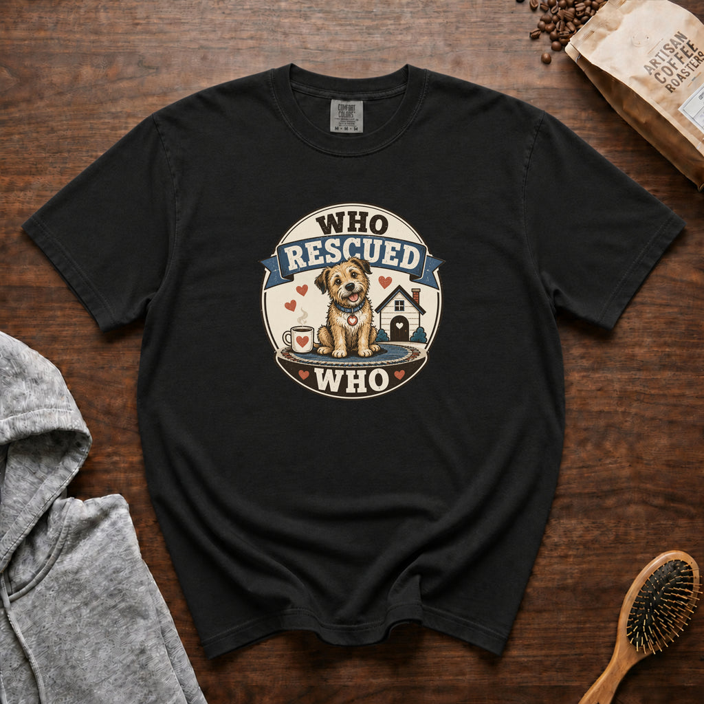 Who Rescued Who T-Shirt — Black