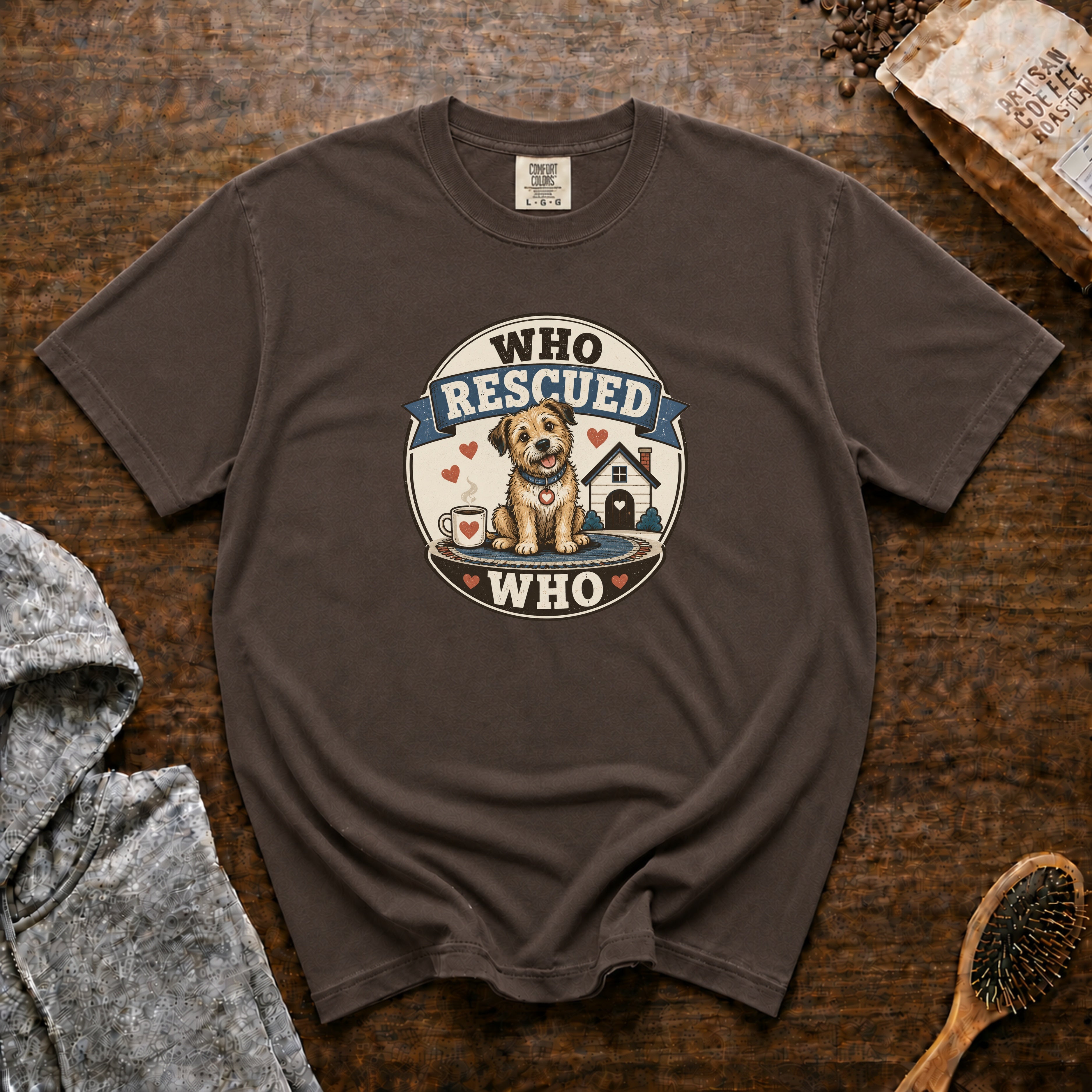 Who Rescued Who T-Shirt — Espresso