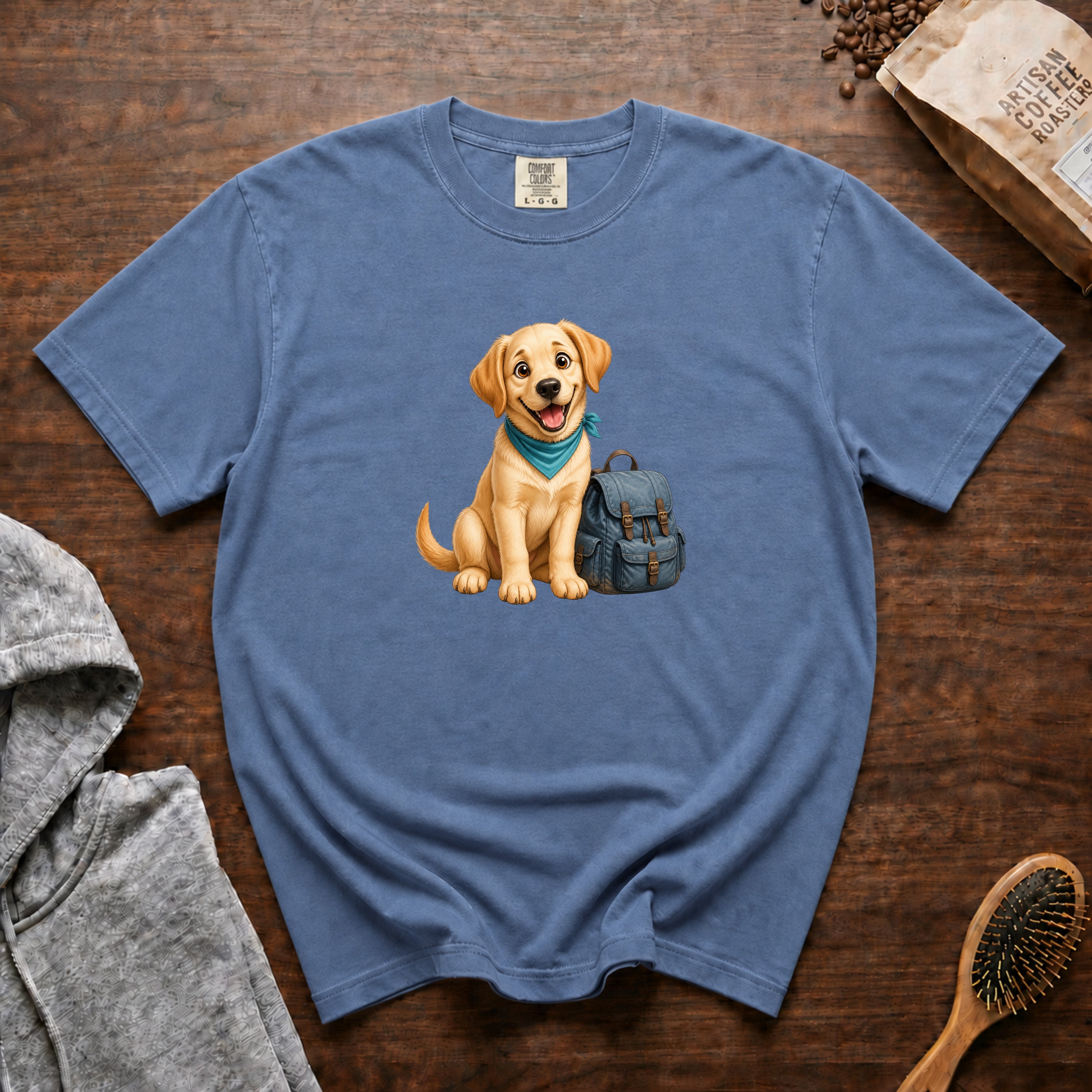 Yellow Lab Adventure Pack T-Shirt — Blue Jean