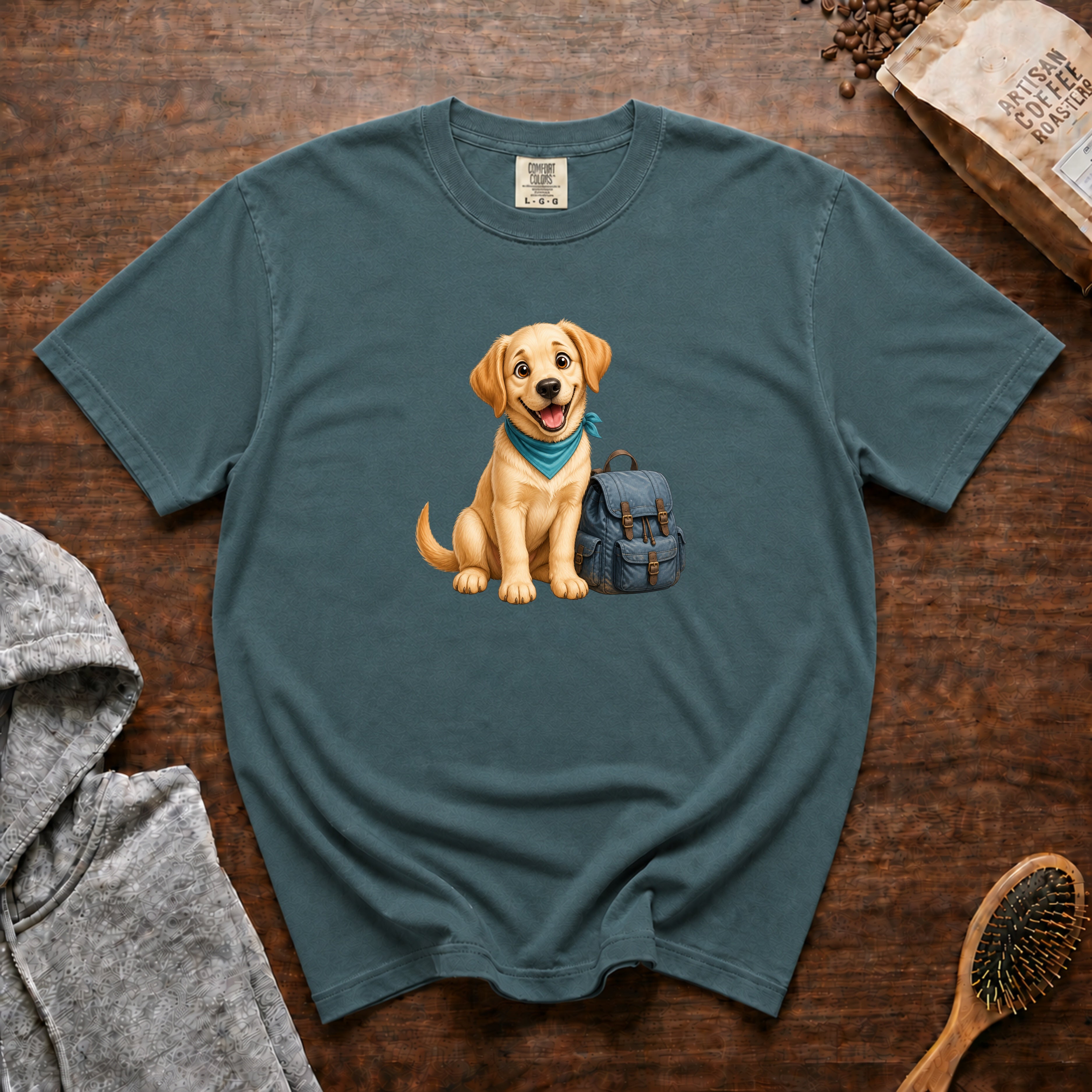 Yellow Lab Adventure Pack T-Shirt — Blue Spruce