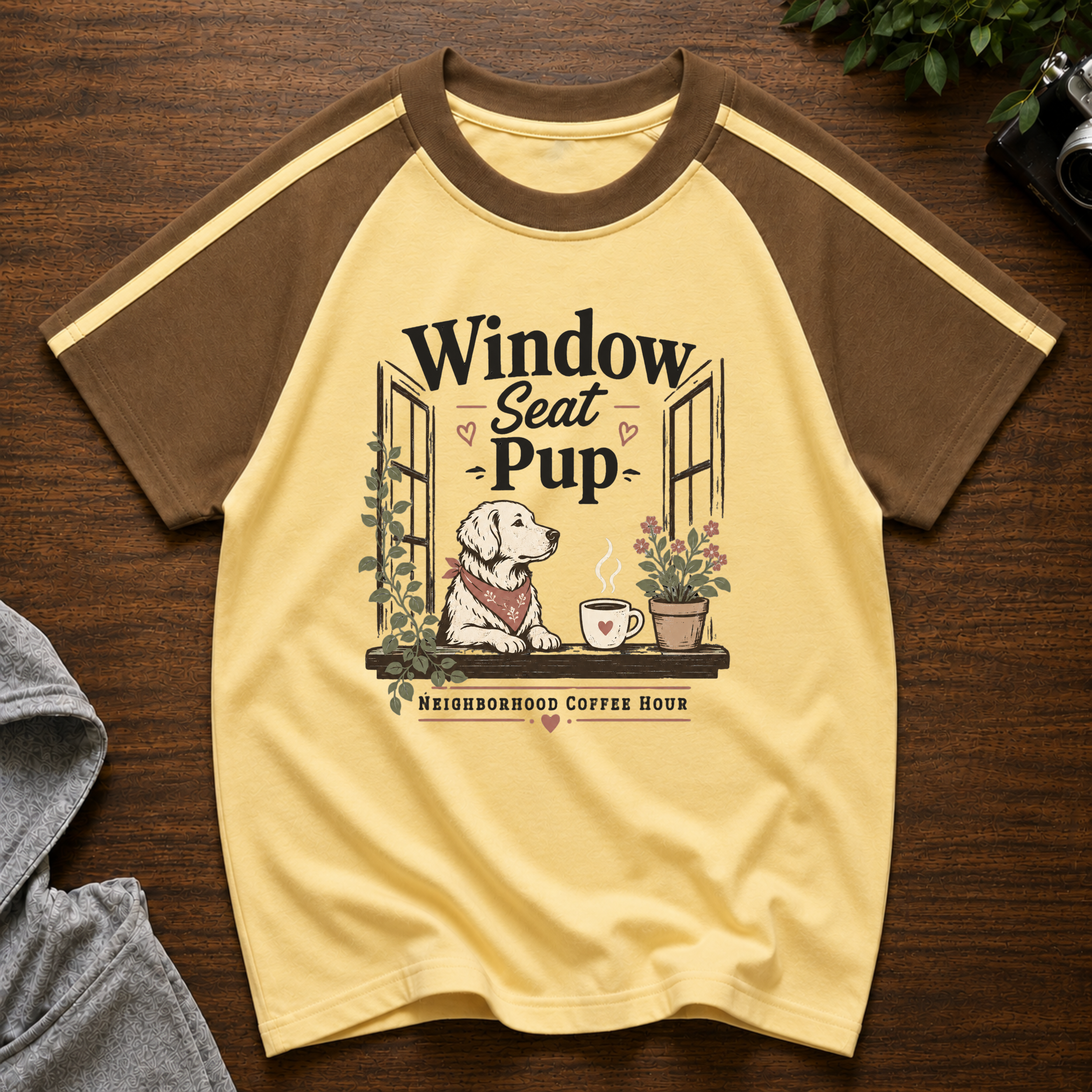 Window Seat Pup Brew Line Raglan Baby T-Shirt