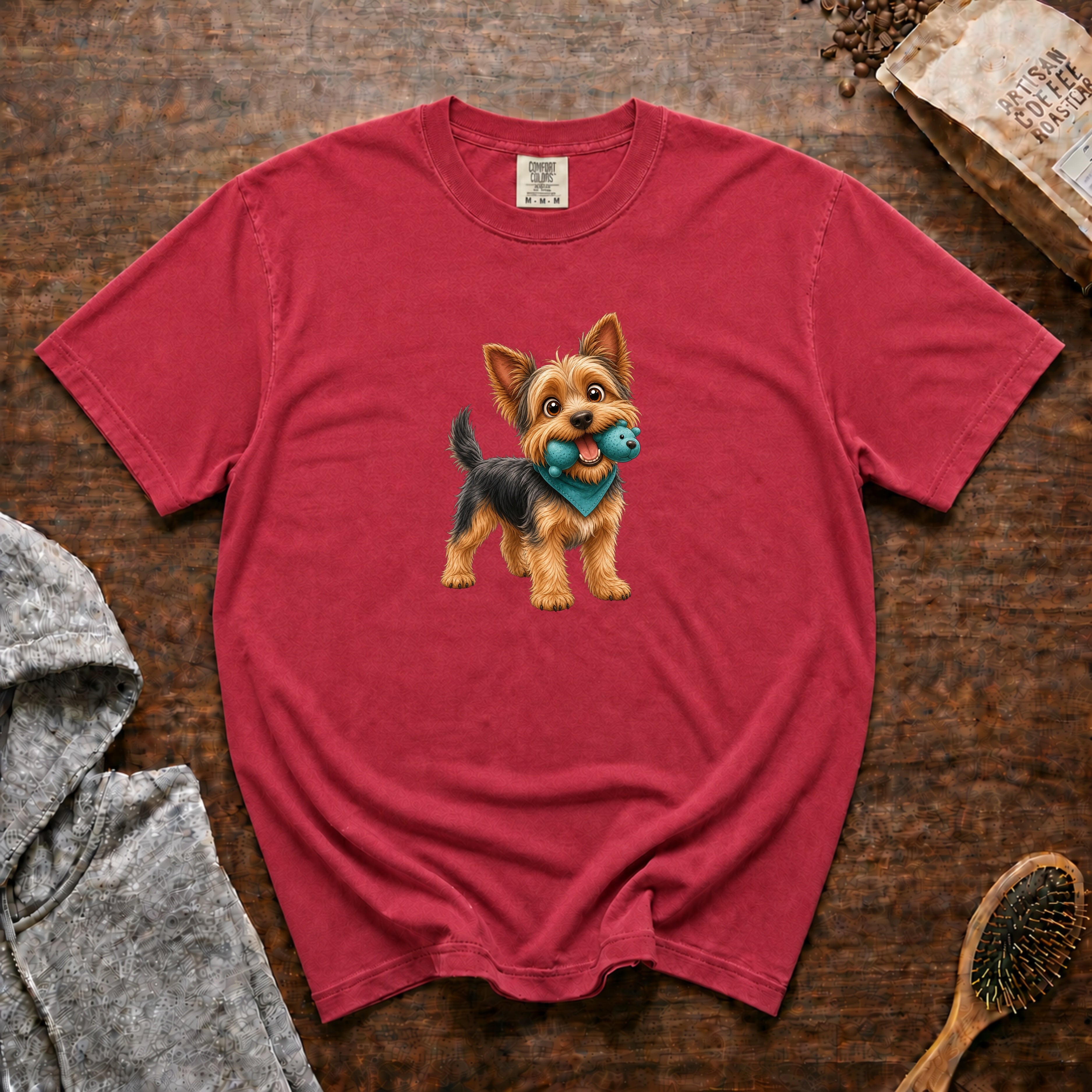 Yorkie With A Squeaky T-Shirt — Crimson