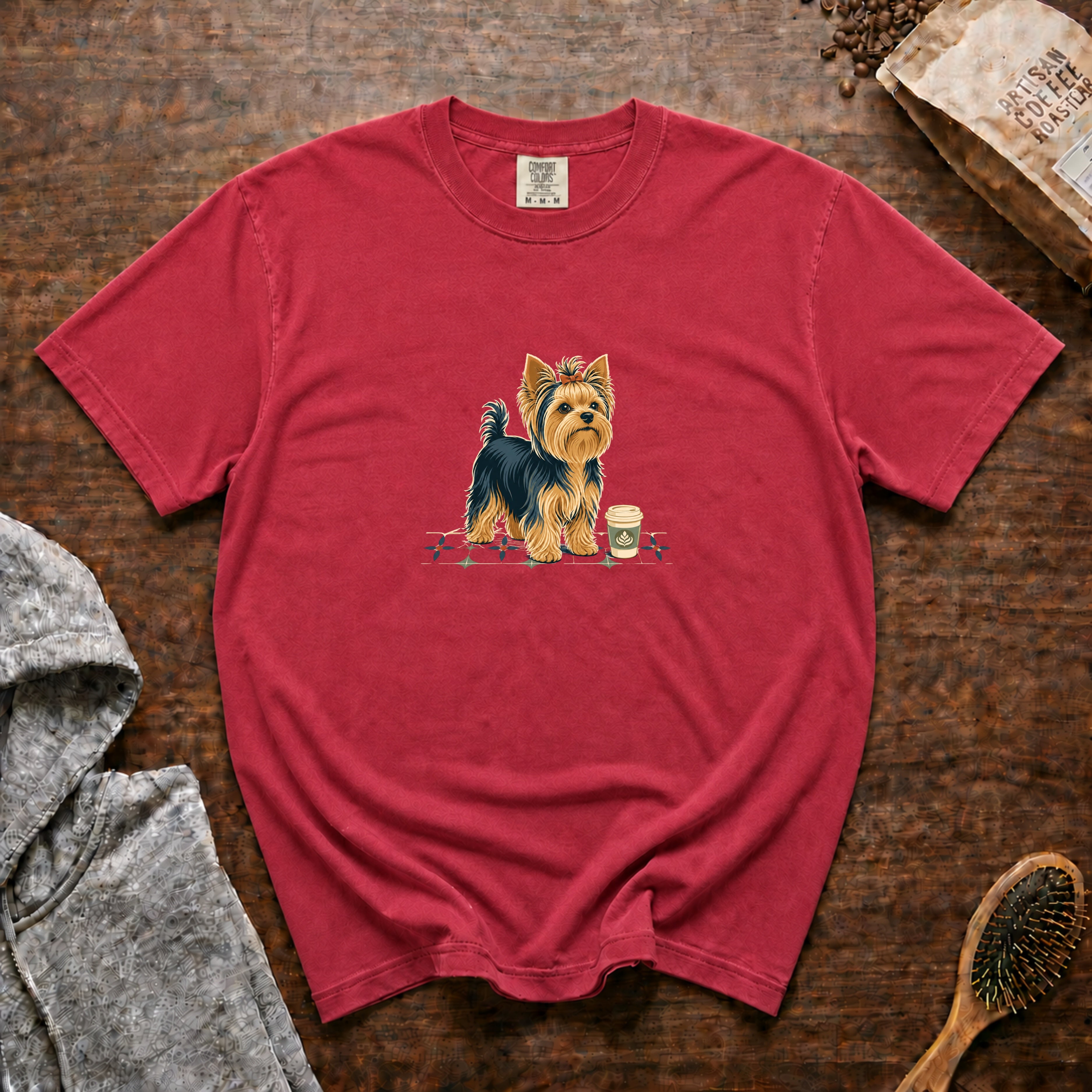 Yorkshire Terrier Pocket Cup CafÃ© Order 1 T-Shirt — Crimson