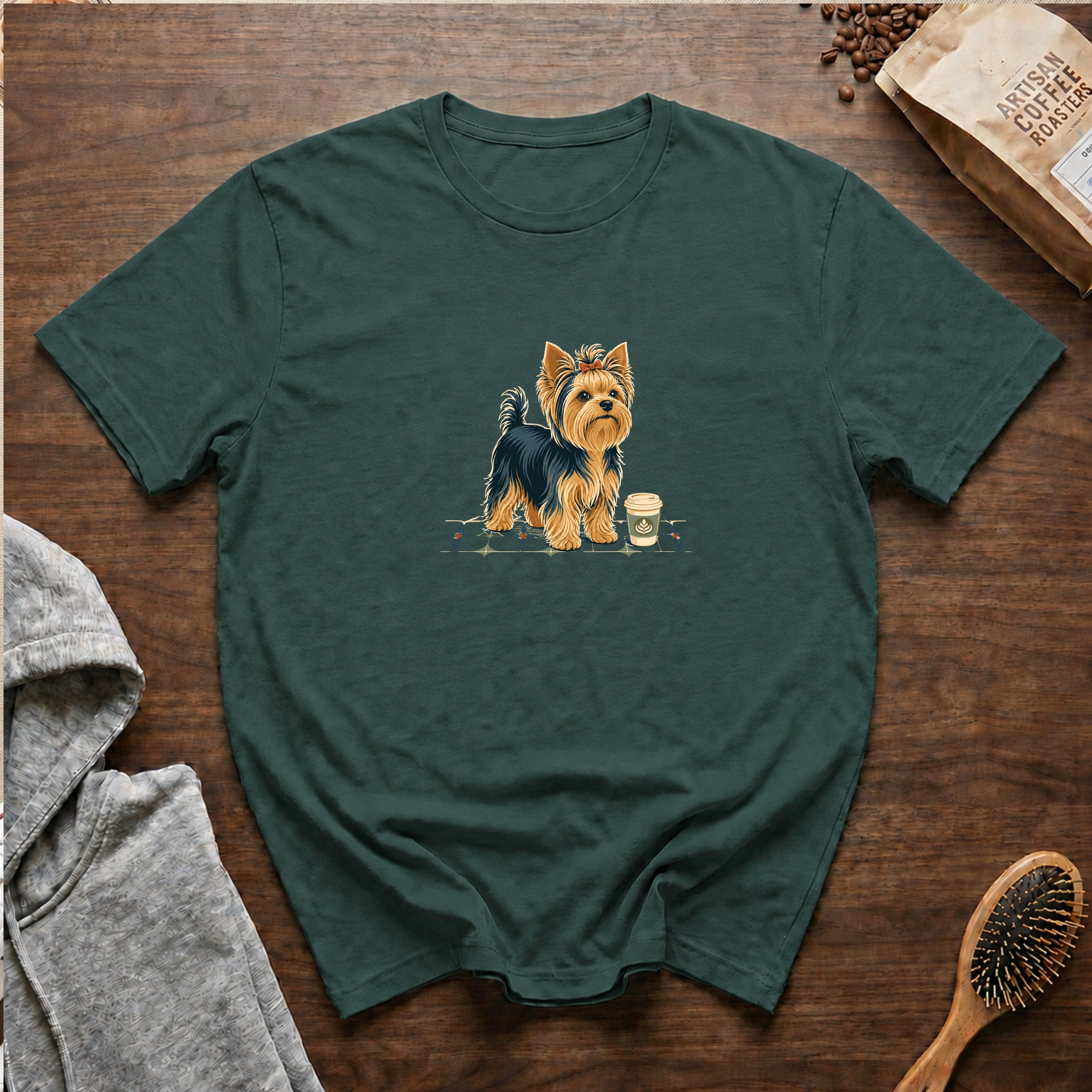 Yorkshire Terrier Pocket Cup CafÃ© Order T-Shirt — Blue Spruce