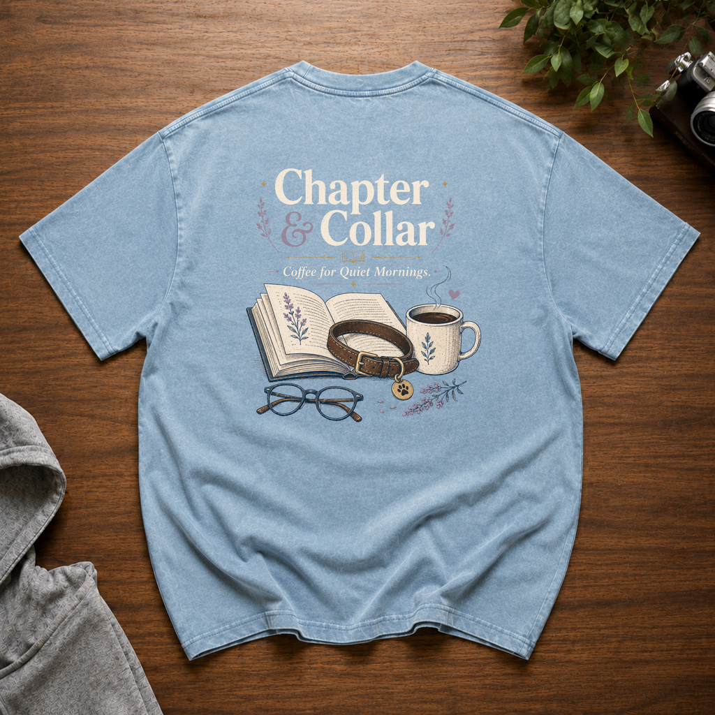 Chapter and Collar Snow Washed Oversized Cotton T-Shirt