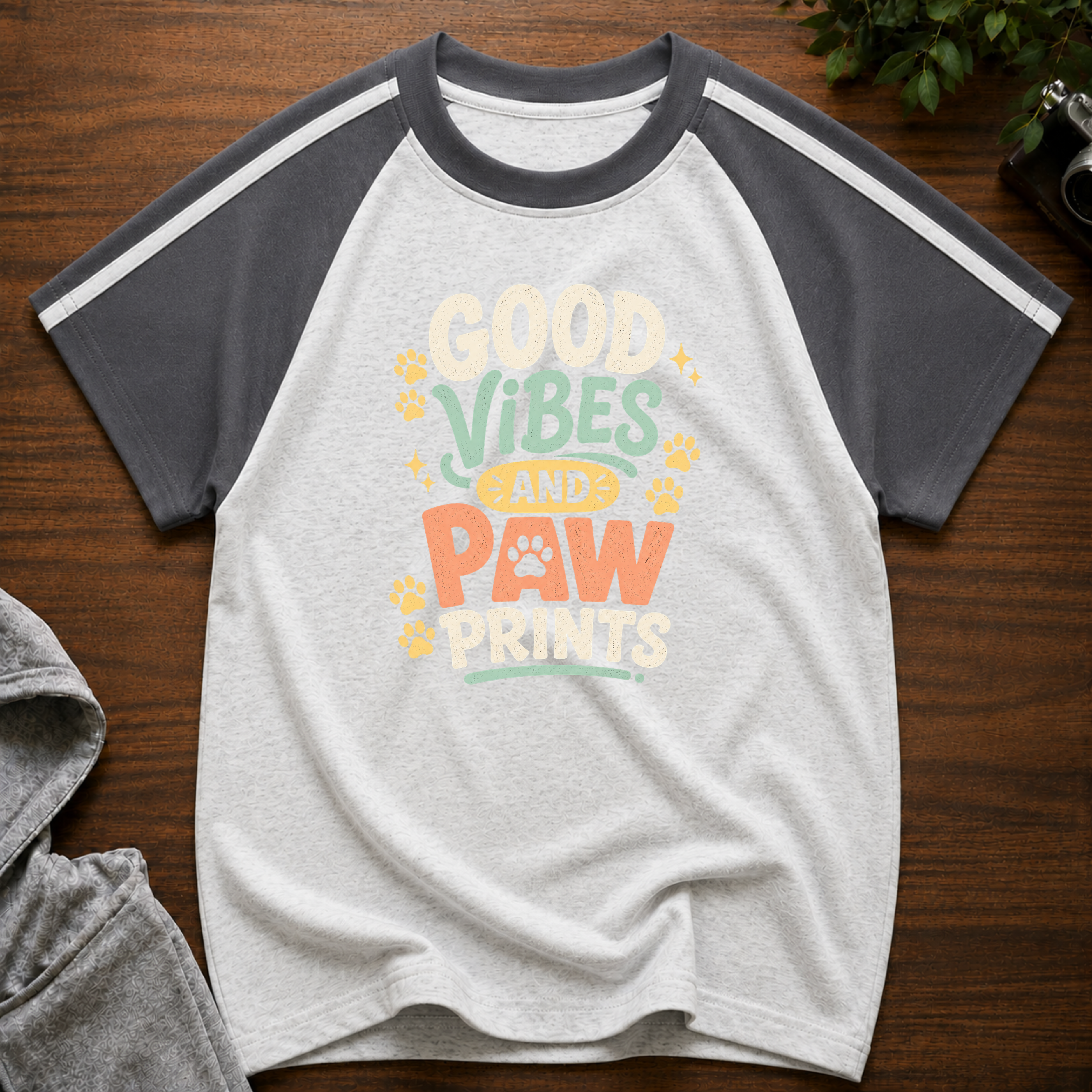 Good Vibes and Paw Prints Brew Line Raglan T-Shirt