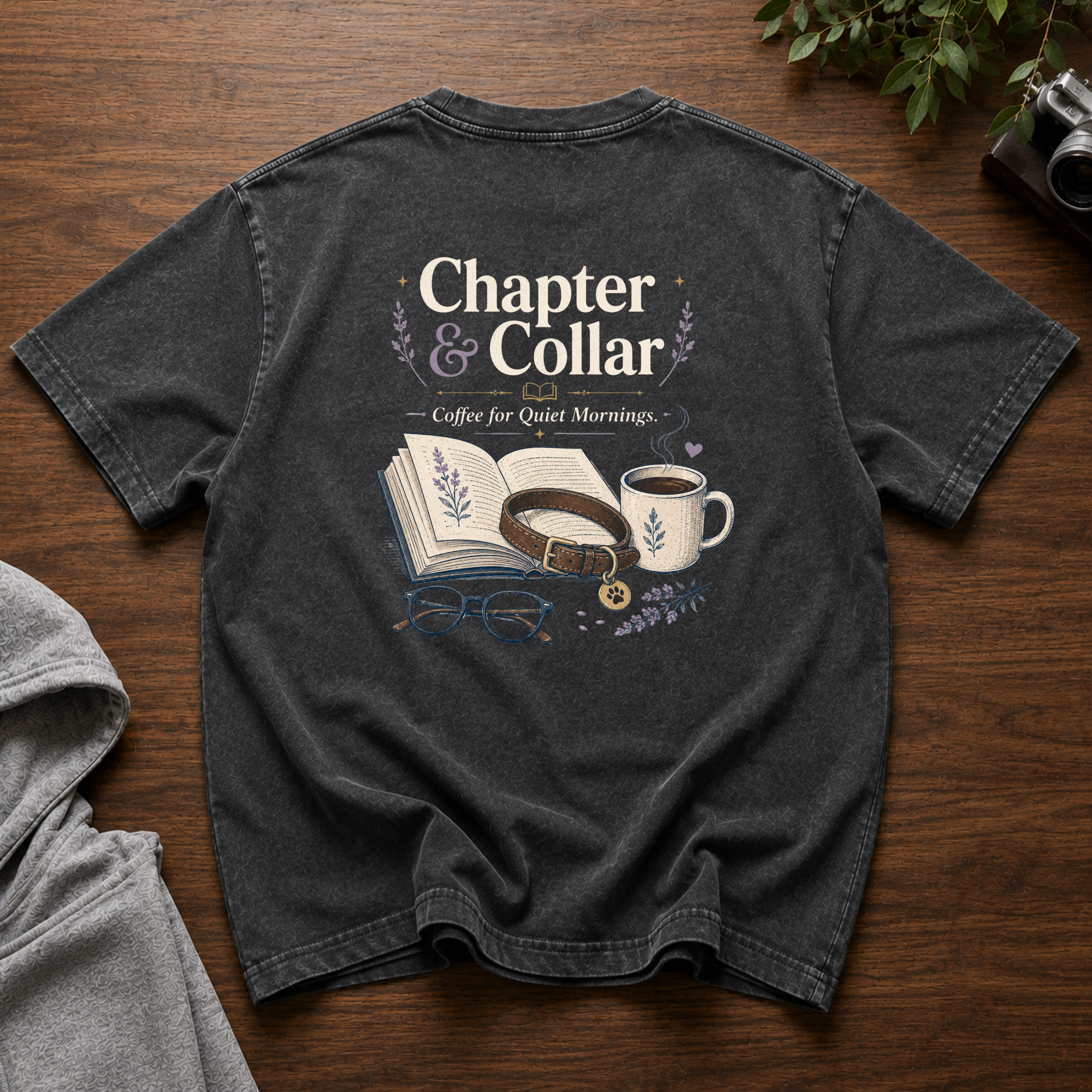 Chapter and Collar Snow Washed Oversized Cotton T-Shirt