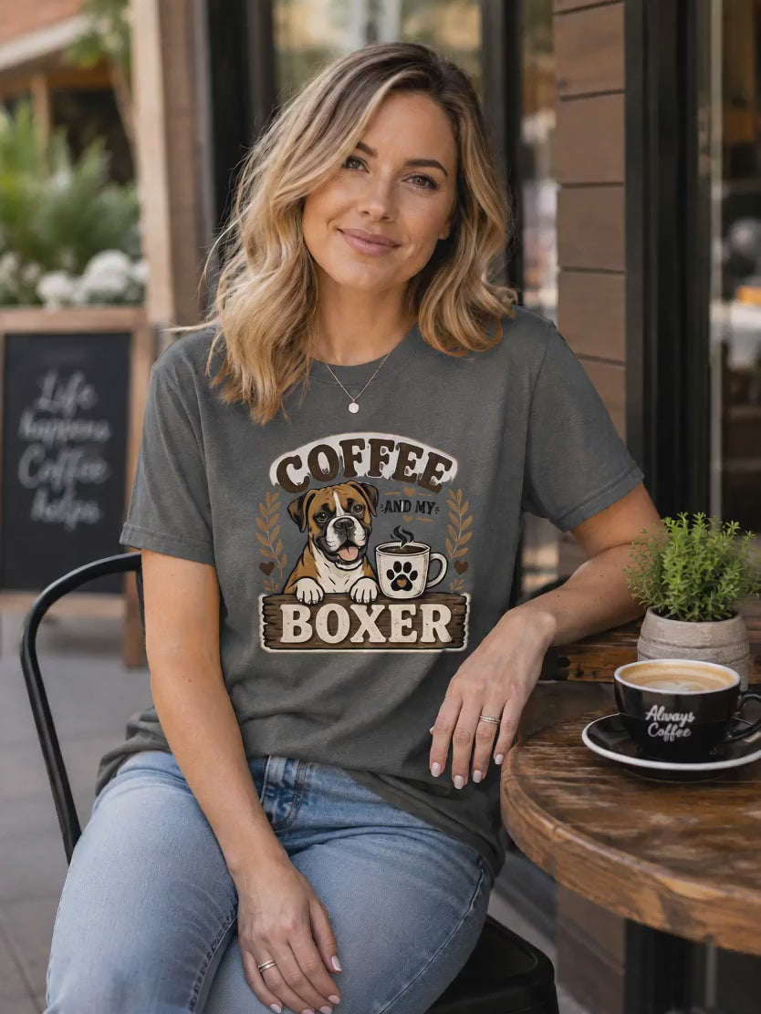 Coffee And My Boxer T-Shirt | Boxer Dog Lover Coffee Tee