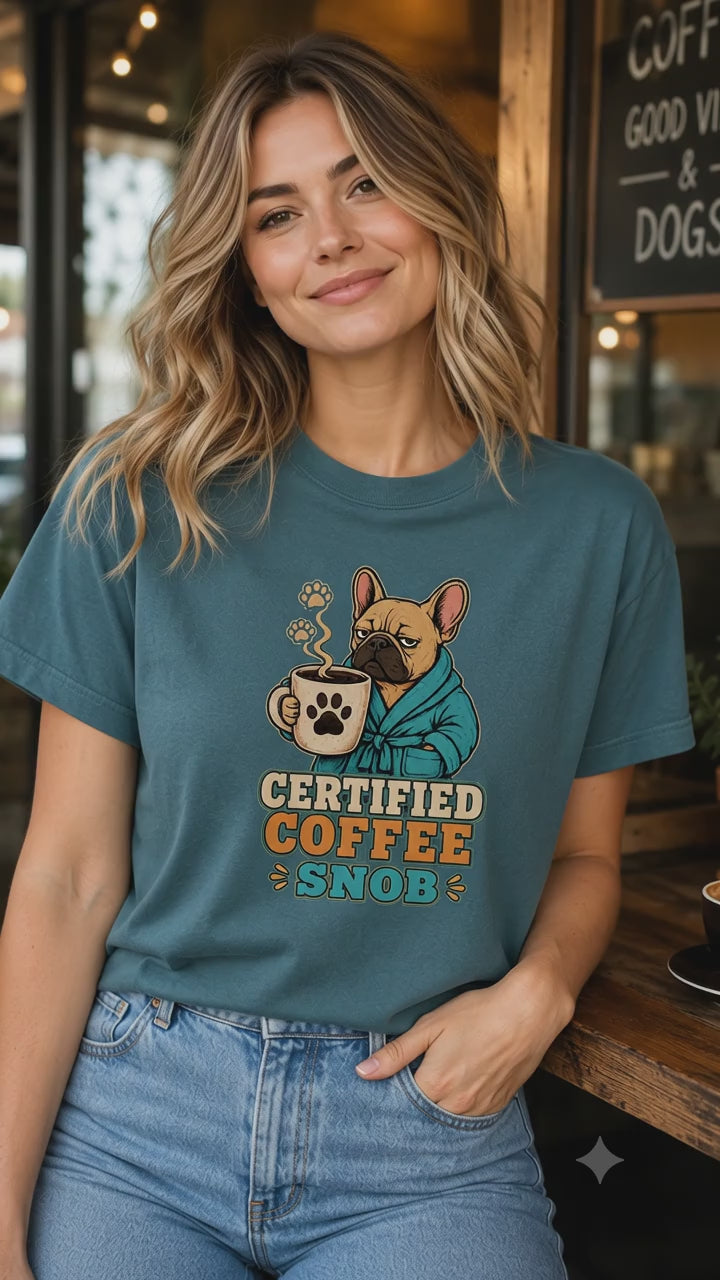 Certified Coffee Snob T-Shirt | Funny Coffee Lover Dog Tee