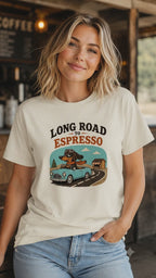 Long Road To Espresso T-Shirt | Funny Coffee Dog Lover Tee