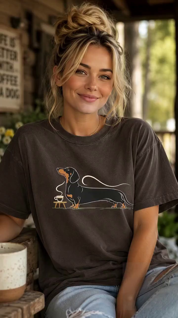 Dachshund Long Pour Espresso T-Shirt | Dachshund Coffee Tee