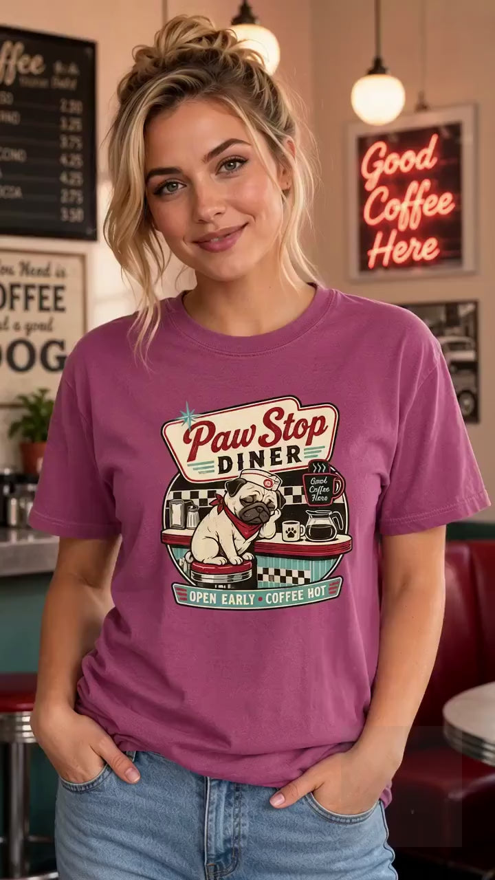 Paw Stop Diner T-Shirt | Funny Dog Lover Coffee Diner Tee