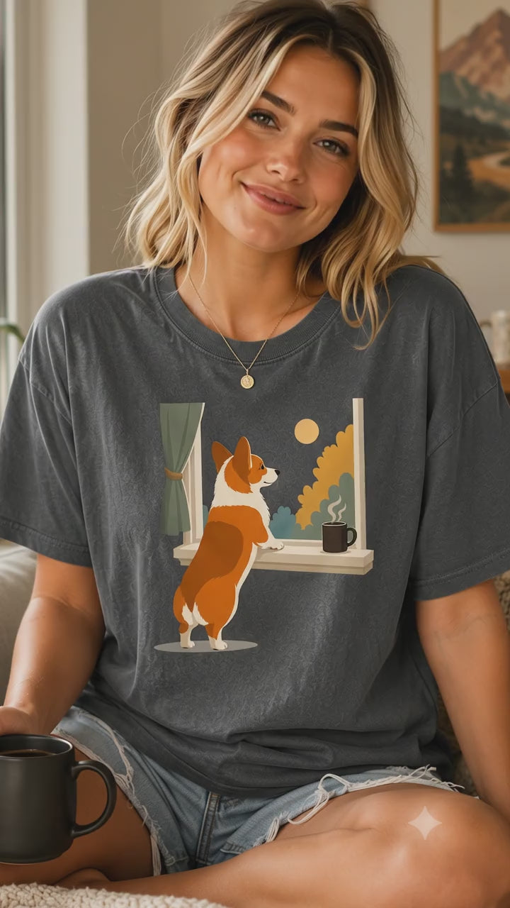 Corgi Window Watch T-Shirt | Corgi Dog Lover Tee