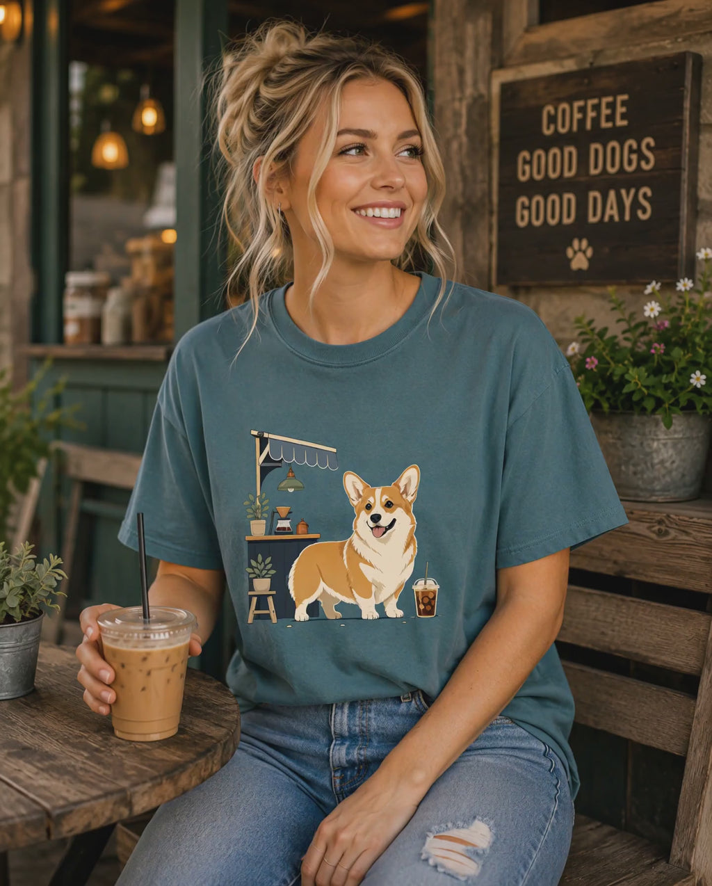 Pembroke Welsh Corgi Short Stack Cold Brew T-Shirt | Corgi Coffee Tee