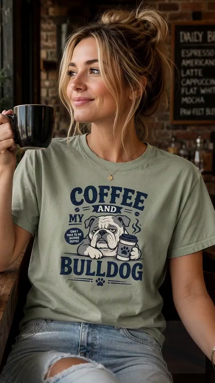 Coffee And My Bulldog T-Shirt | Bulldog Coffee Lover Tee