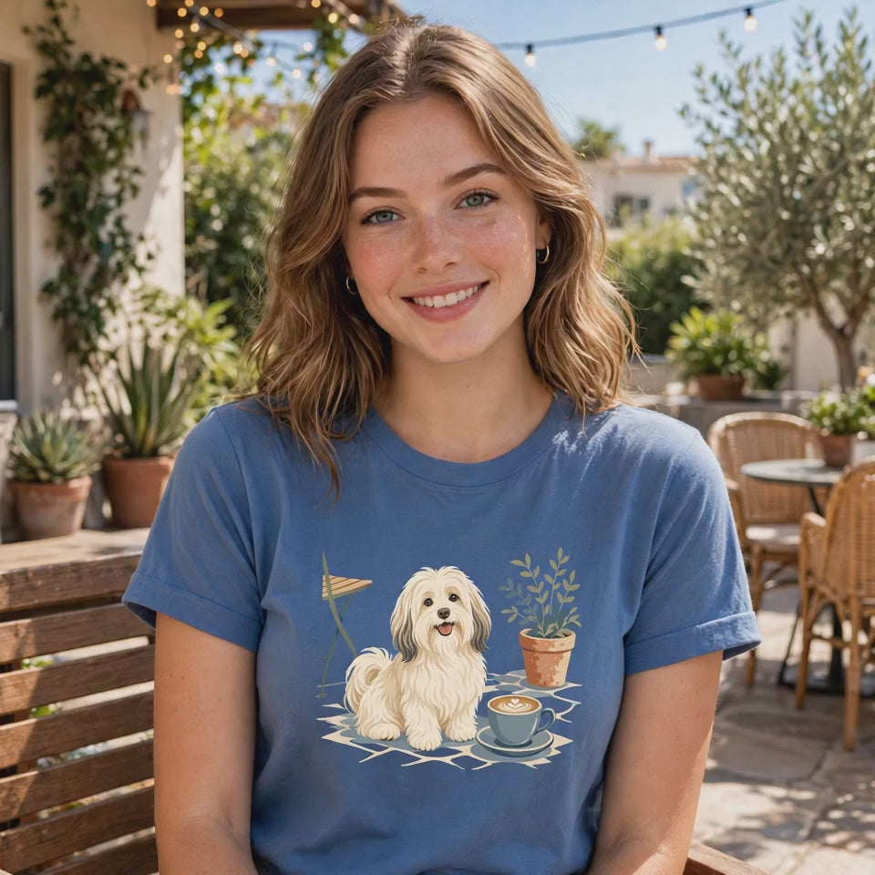 Havanese Patio Latte T-Shirt | Havanese Coffee Lover Tee