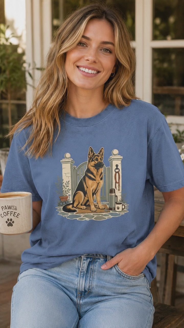 German Shepherd Dog Watch Post T-Shirt | GSD Coffee Tee