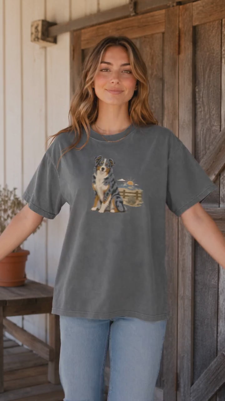Aussie Ranch Morning T-Shirt | Australian Shepherd Dog Tee