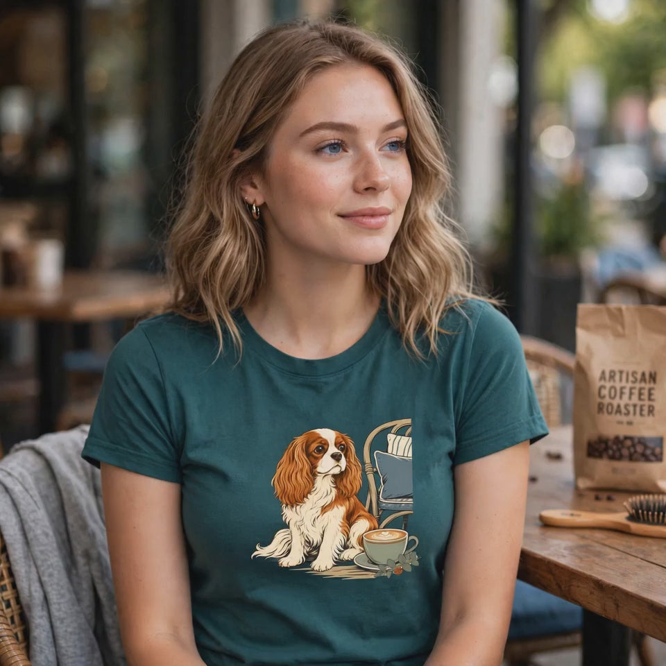 Cavalier King Charles Spaniel Velvet Lap Latte T-Shirt | Cavalier Coffee Tee
