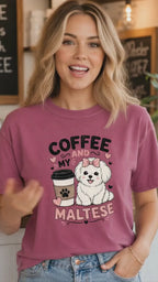 Coffee And My Maltese T-Shirt | Maltese Dog Lover Coffee Tee
