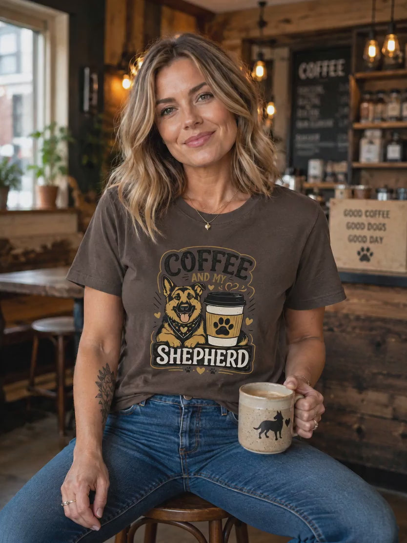 Coffee And My Shepherd T-Shirt | German Shepherd Coffee Tee